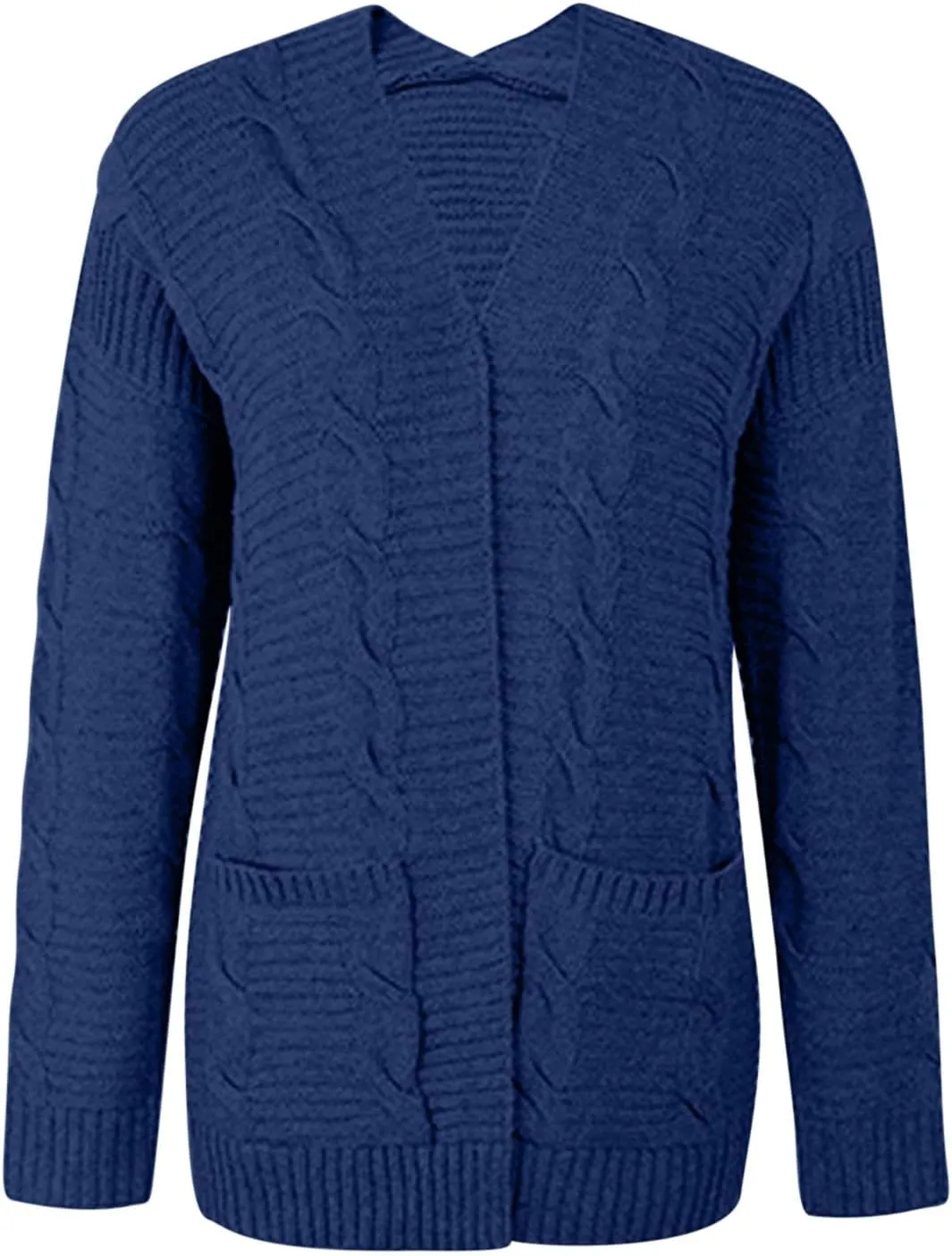 Knit Cardigan for Womens Soft Chunky Cable Knitted Open Front Long Sleeve Sweater Outwear Cover Up with Pockets