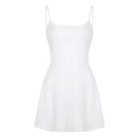 Korean Fashion Solid Spaghetti Strap White Dress Women Basic Beach Sundress Backless Slim Chic Summer Dresses Elegant
