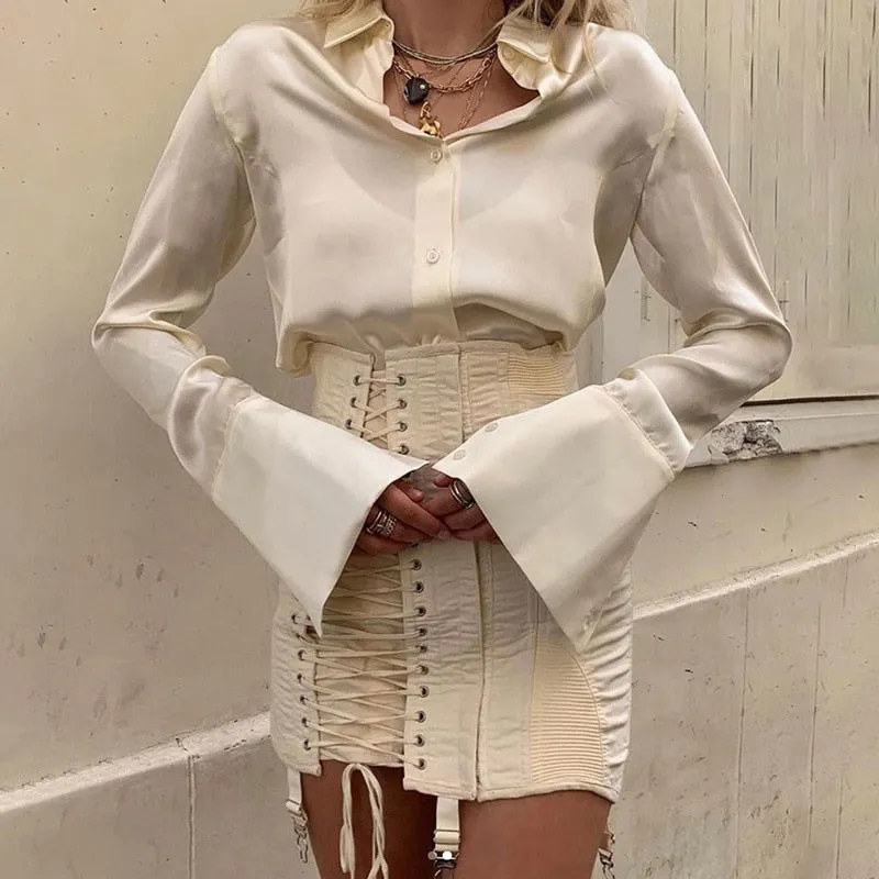 Lace Tie Stylish Up Bodycon Skirt