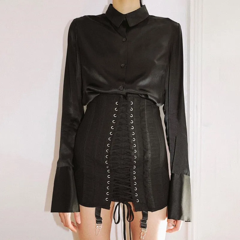 Lace Tie Stylish Up Bodycon Skirt