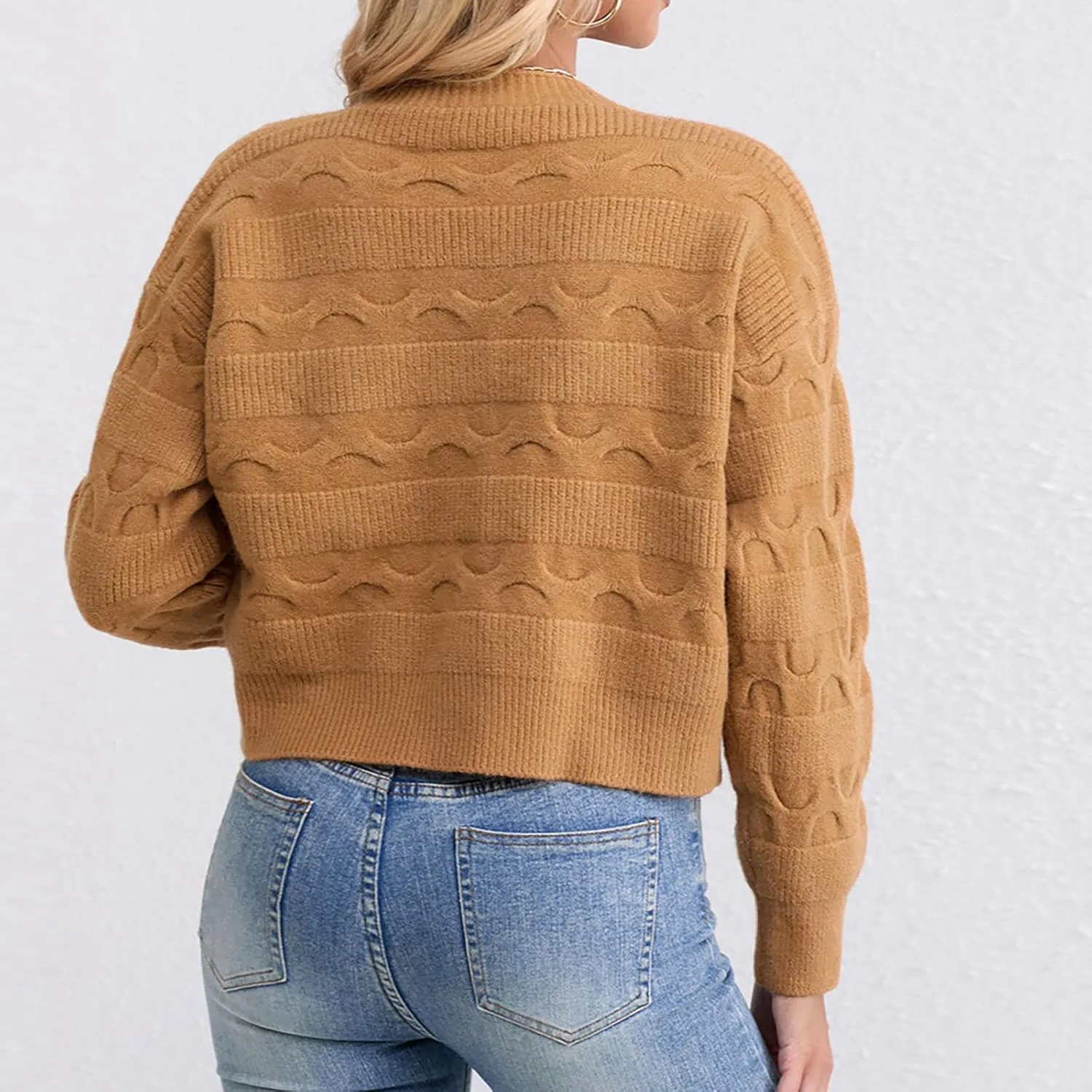 Lastesso Cardigan for Women Cropped Long Sleeve Lightweight Fall Cardigans Soft Crochet Lounge Knitwear Cozy Button Sweater