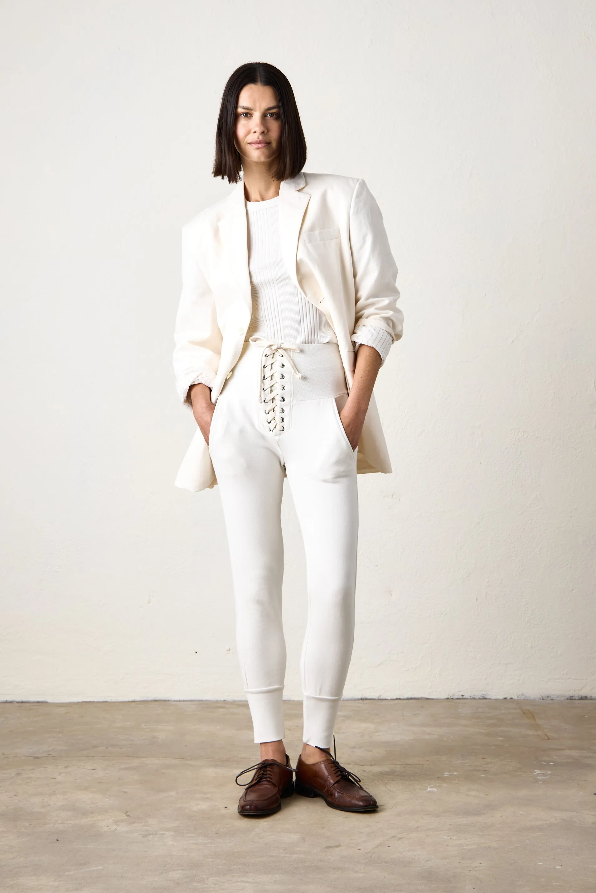 LAWRENCE OVERSIZE LINEN CANVAS BLAZER / IVORY