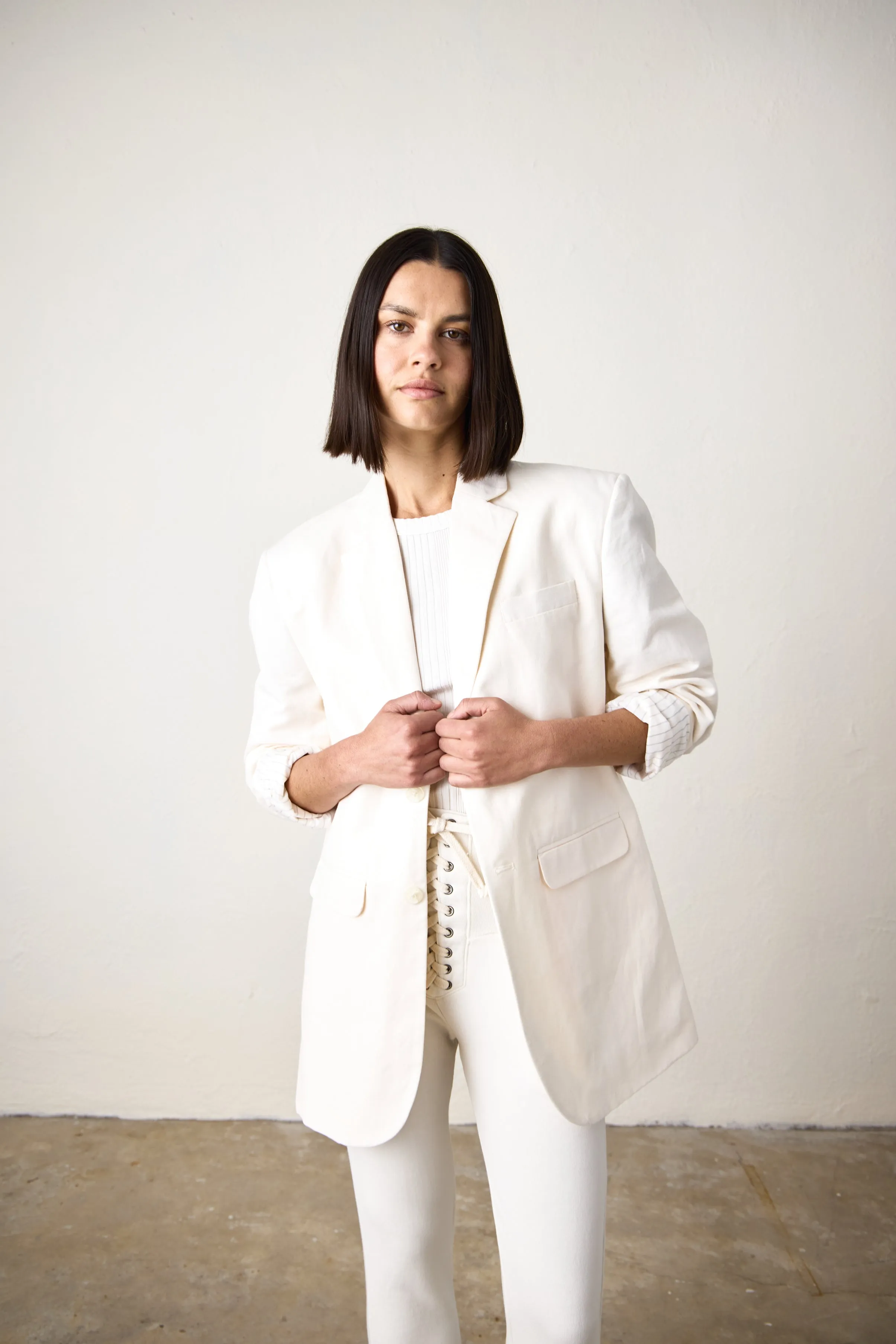 LAWRENCE OVERSIZE LINEN CANVAS BLAZER / IVORY