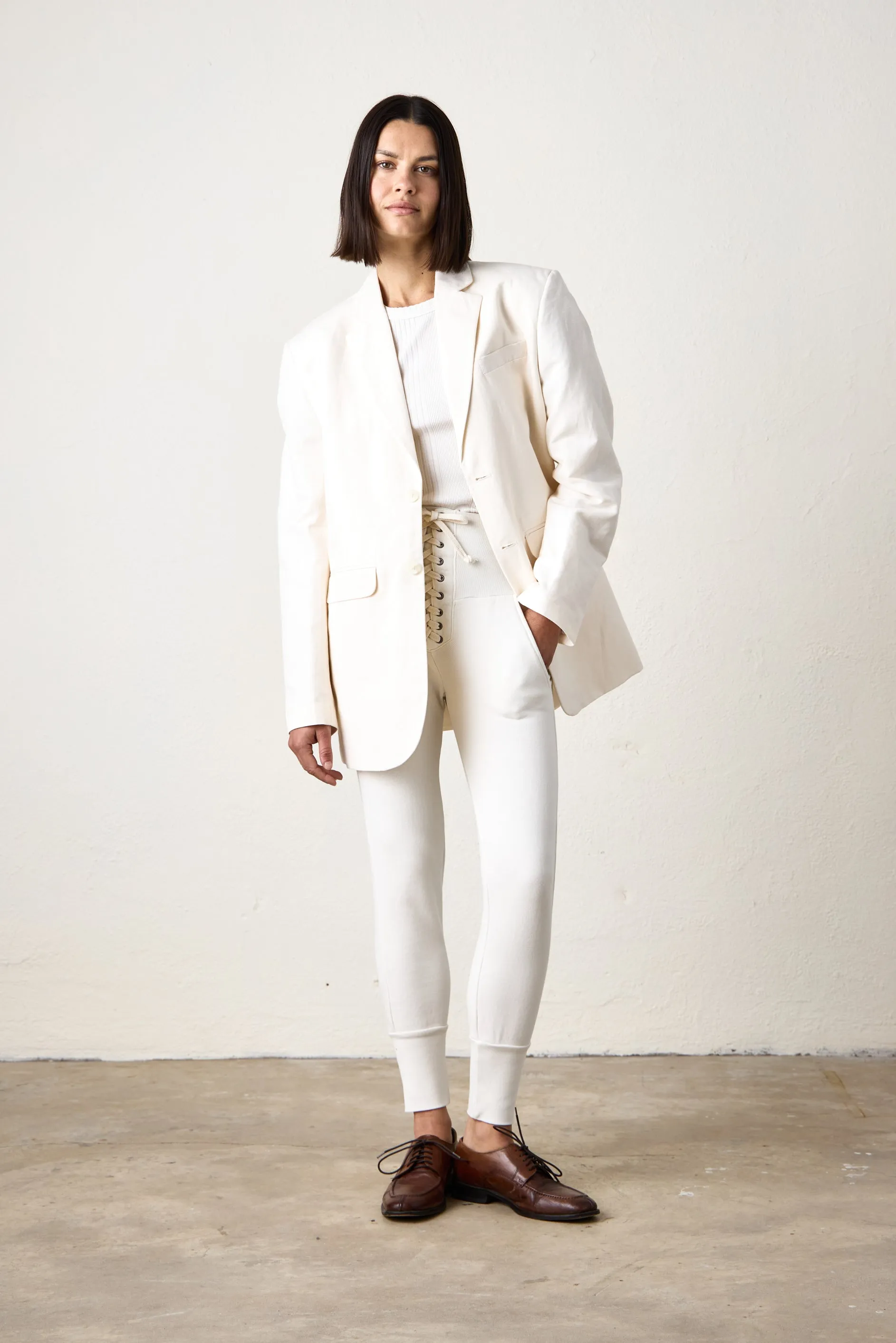 LAWRENCE OVERSIZE LINEN CANVAS BLAZER / IVORY