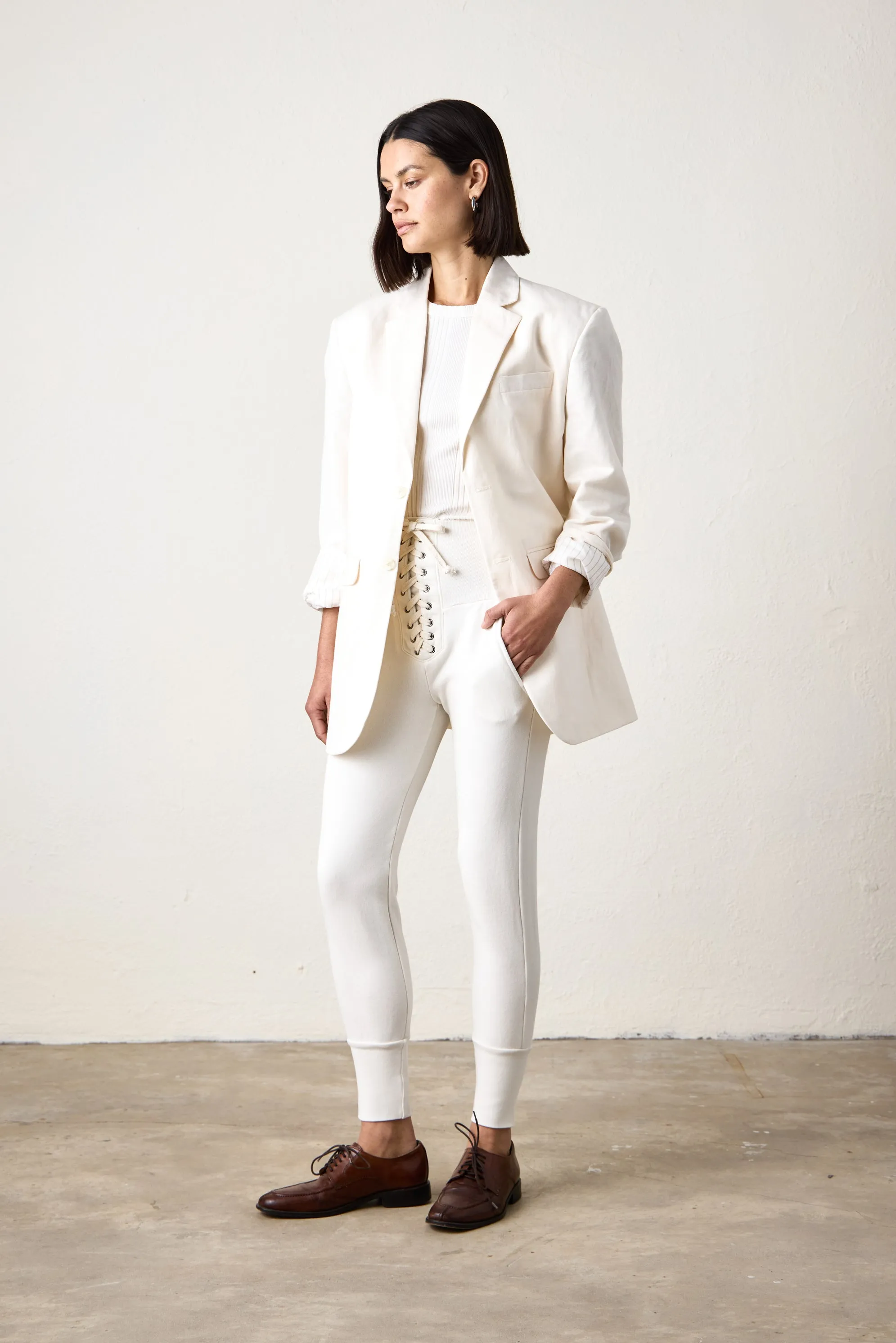 LAWRENCE OVERSIZE LINEN CANVAS BLAZER / IVORY