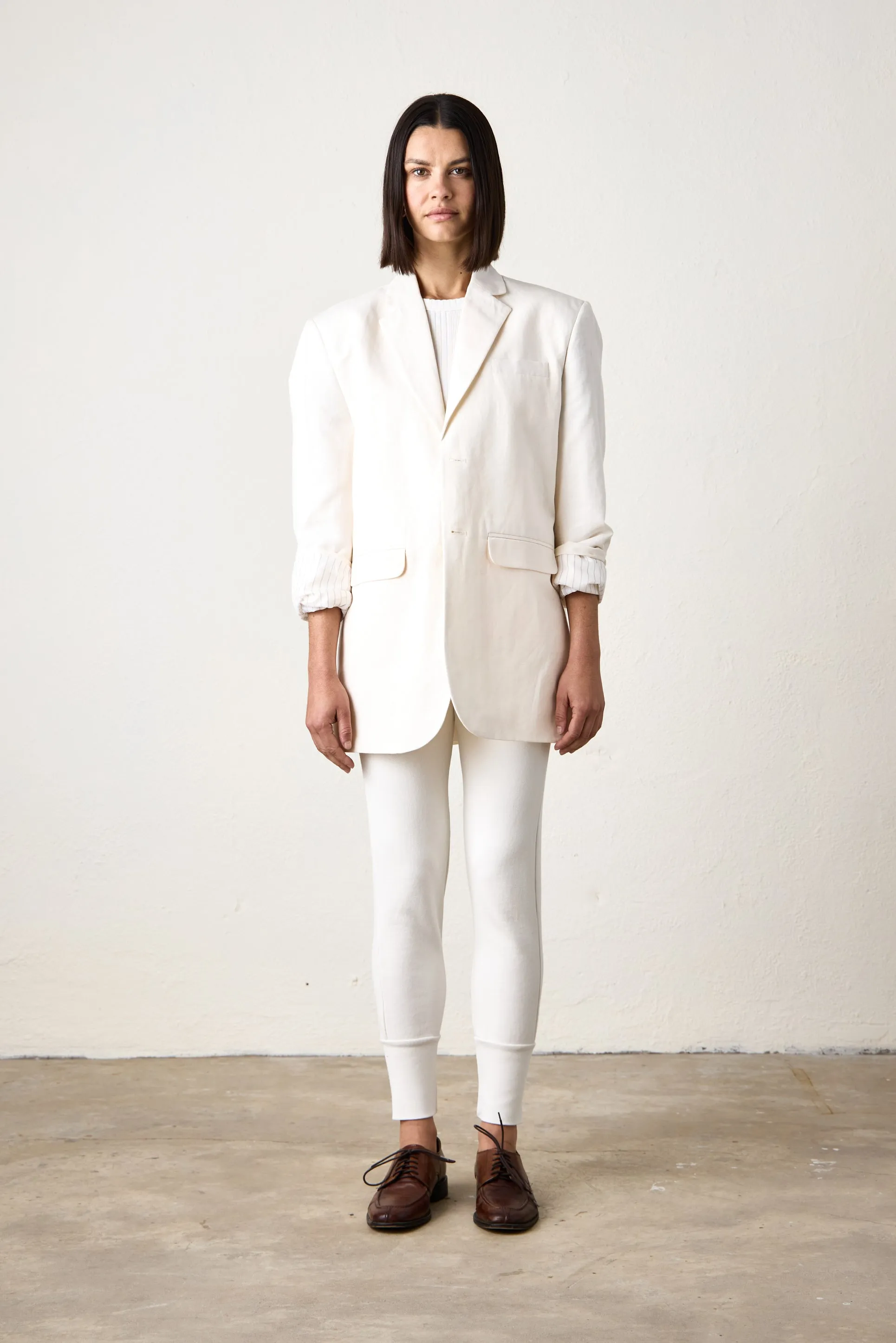 LAWRENCE OVERSIZE LINEN CANVAS BLAZER / IVORY