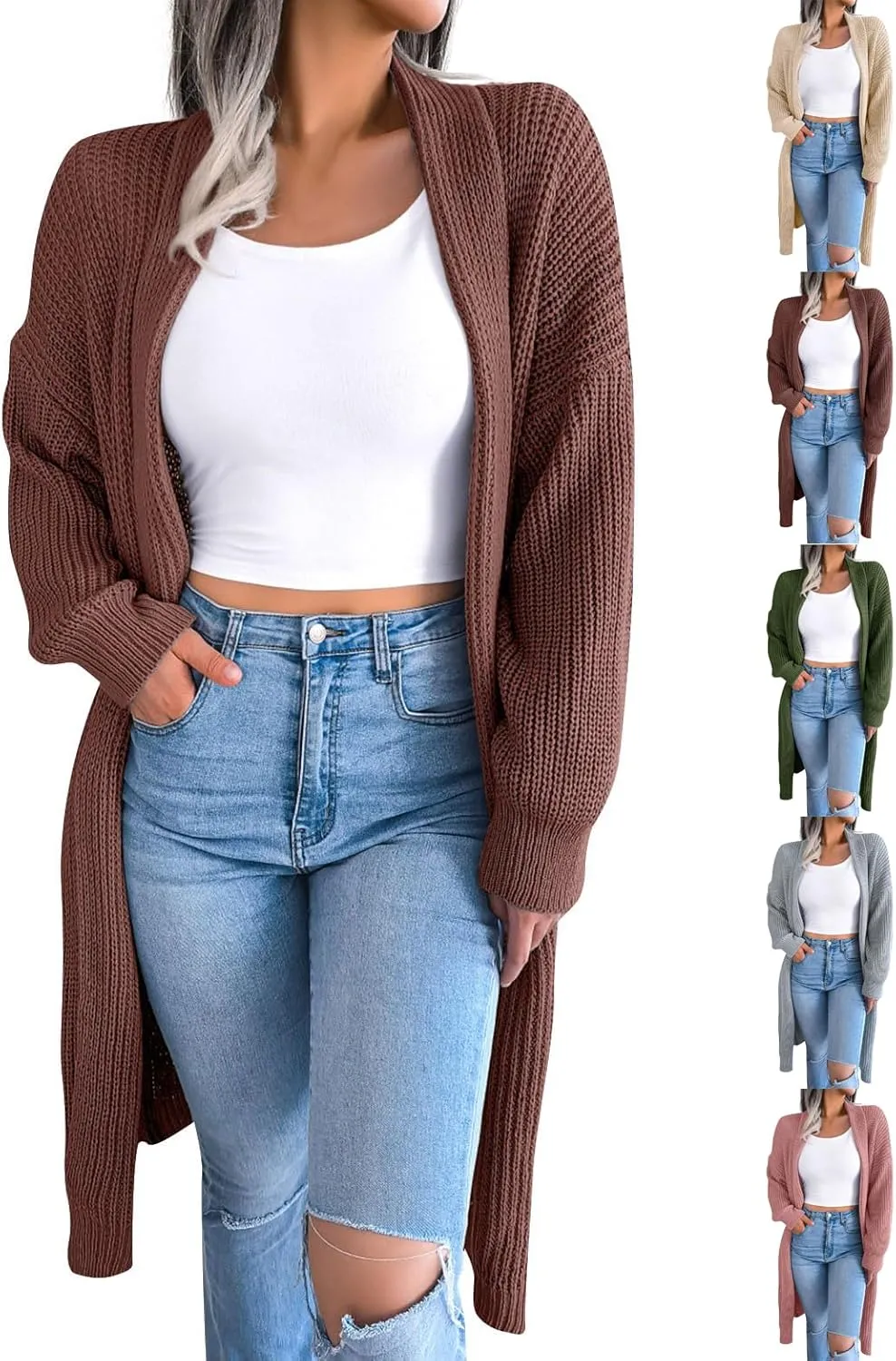 Long Cardigans for Women Cable Cable Knit Long Sleeve Open Front Cardigan Comfy Soft Slouchy Sweaters