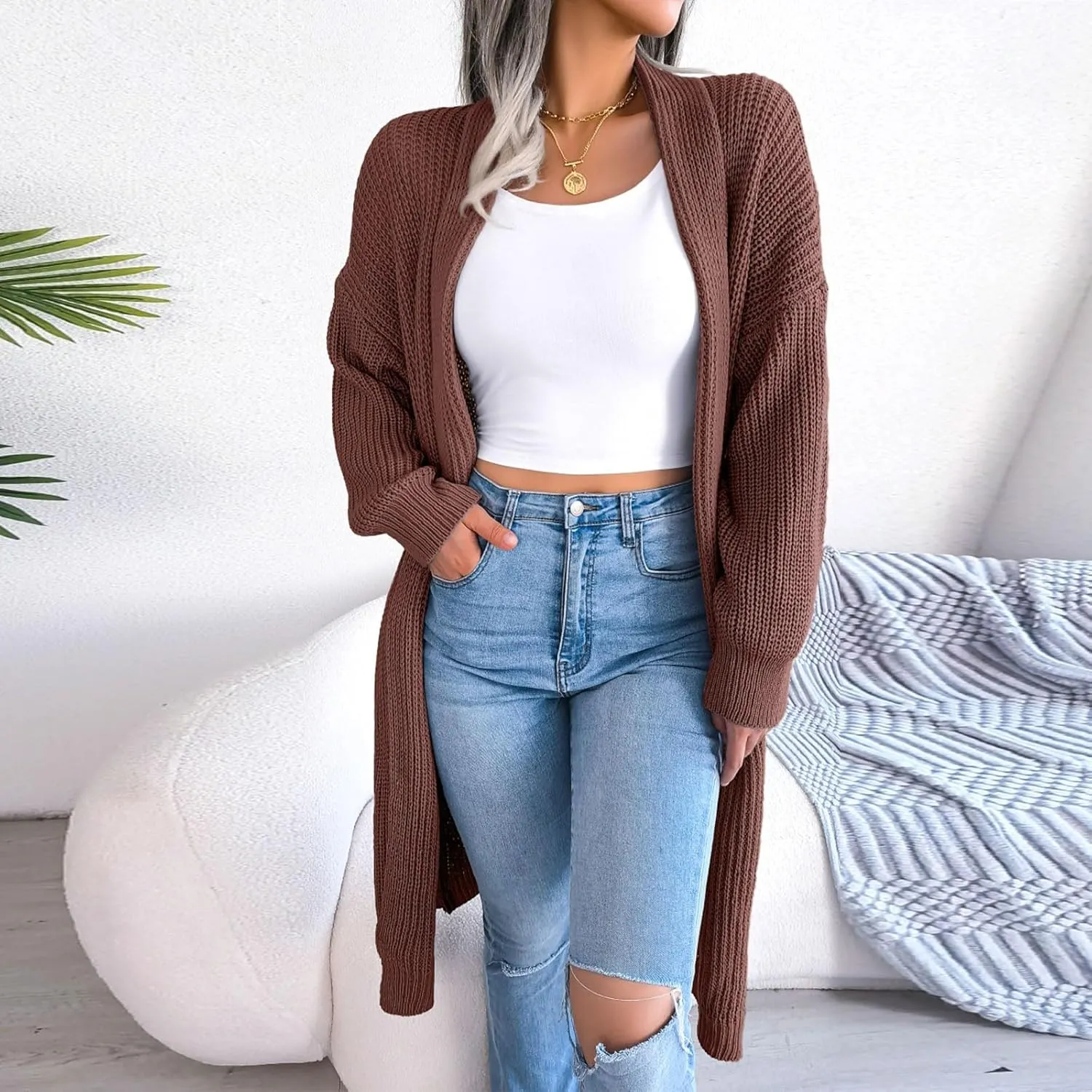 Long Cardigans for Women Cable Cable Knit Long Sleeve Open Front Cardigan Comfy Soft Slouchy Sweaters