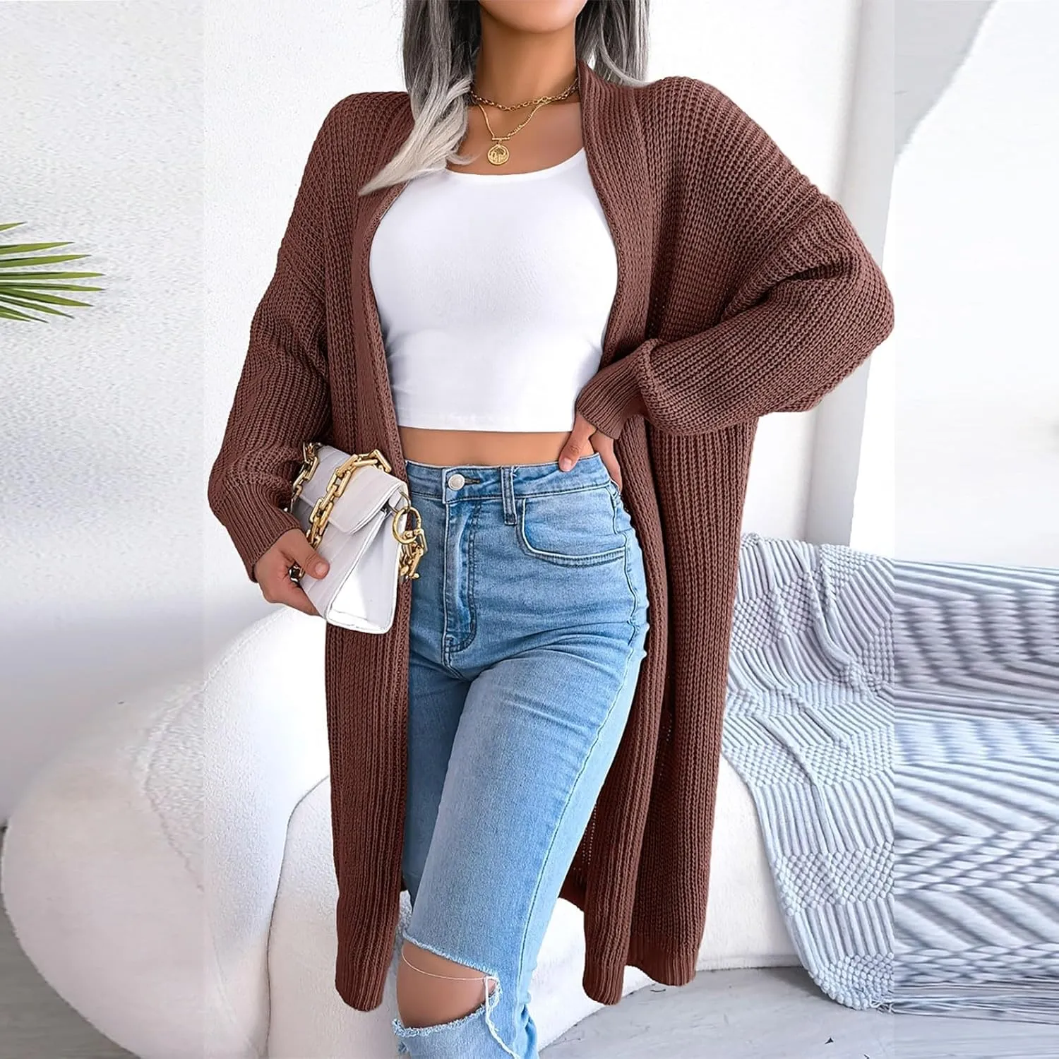 Long Cardigans for Women Cable Cable Knit Long Sleeve Open Front Cardigan Comfy Soft Slouchy Sweaters