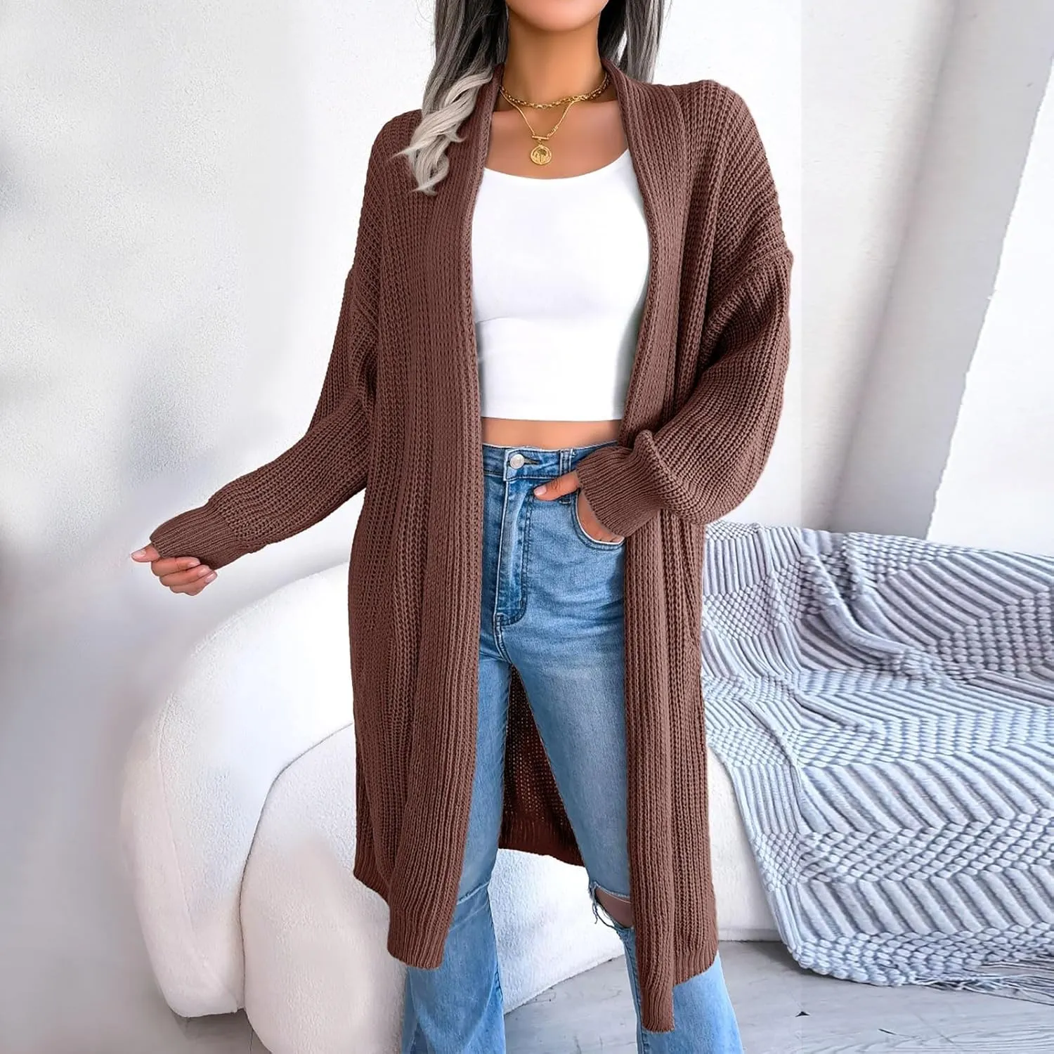 Long Cardigans for Women Cable Cable Knit Long Sleeve Open Front Cardigan Comfy Soft Slouchy Sweaters