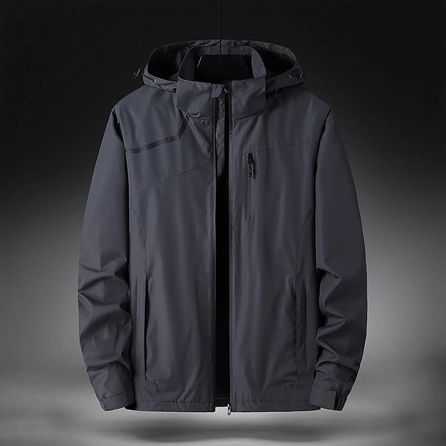 Men Lightweight Windbreaker Jacket Oversize Breathable Full Zip Waterproof Hooded Raincoat Travel Hiking Work Outwear