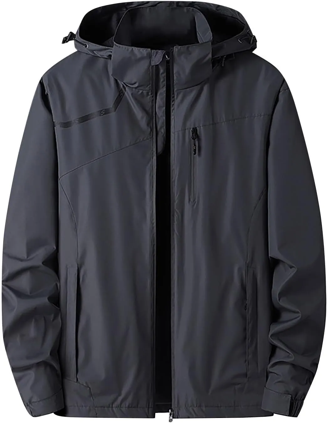 Men Lightweight Windbreaker Jacket Oversize Breathable Full Zip Waterproof Hooded Raincoat Travel Hiking Work Outwear