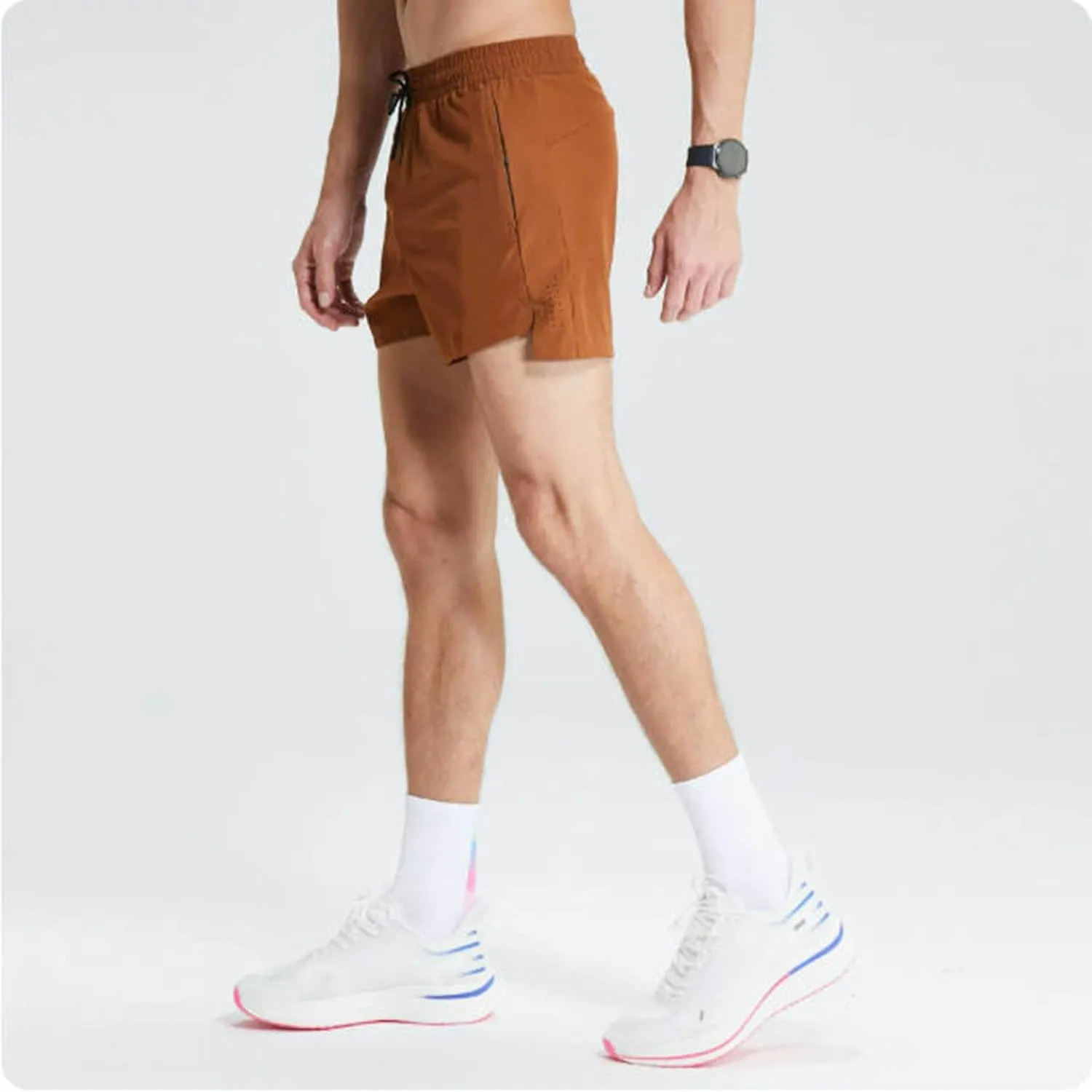 Men Running Athletic Shorts with Pockets Summer Breathable Quick Dry Gym Training Outfits Elastic Waist Beach Shorts