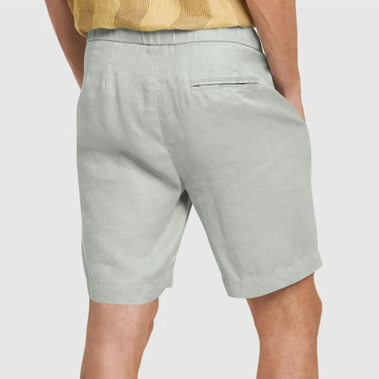 Men's Casual Cotton Linen Shorts Linen Shorts Casual Cotton Elastic Waist Summer Beach Vacation Shorts with Pockets