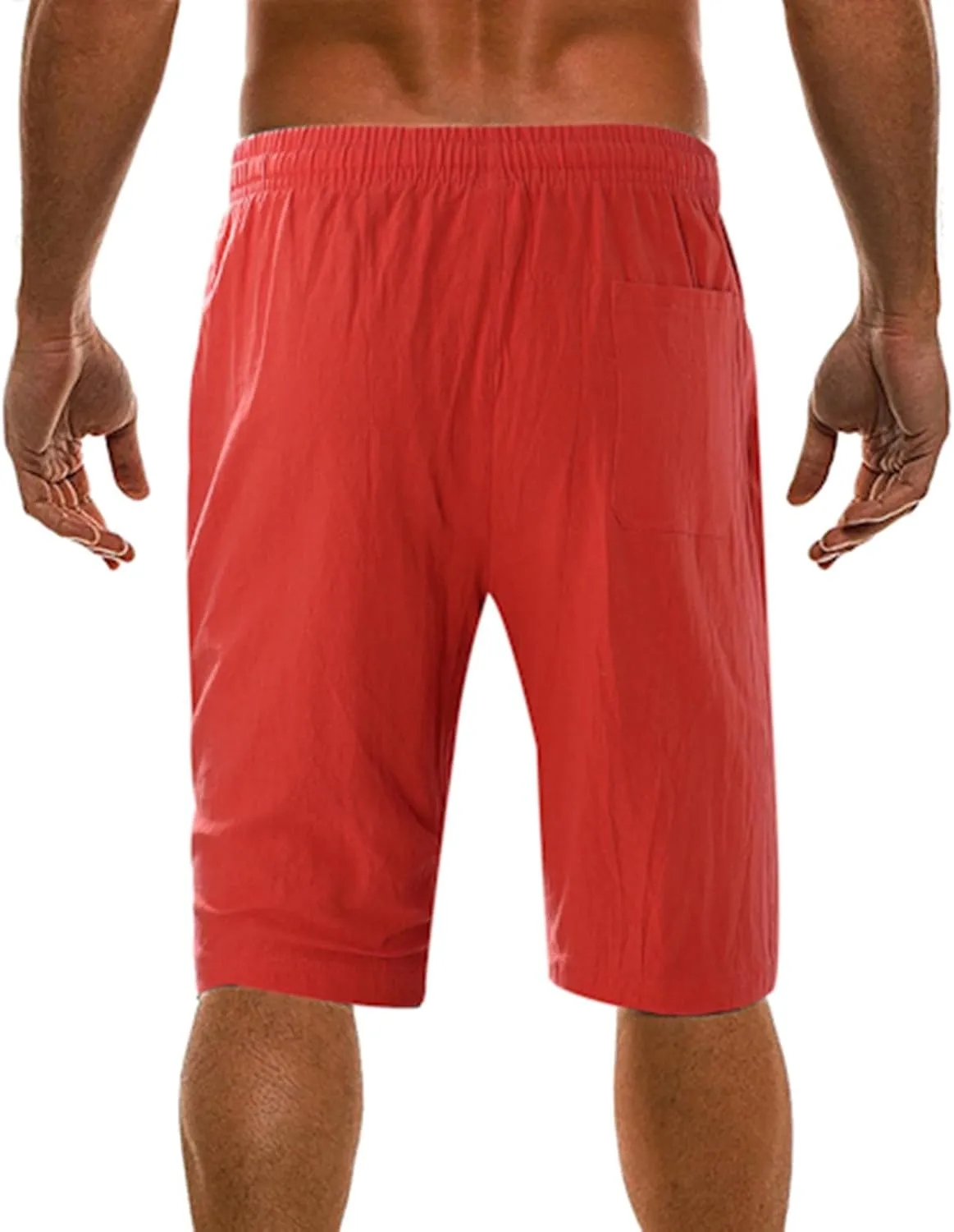 Men's Linen Shorts 11 Inch Inseam Flat Front Elastic Waist Shorts Casual Drawstring Casual Athletic Lounge Wide Leg Shorts