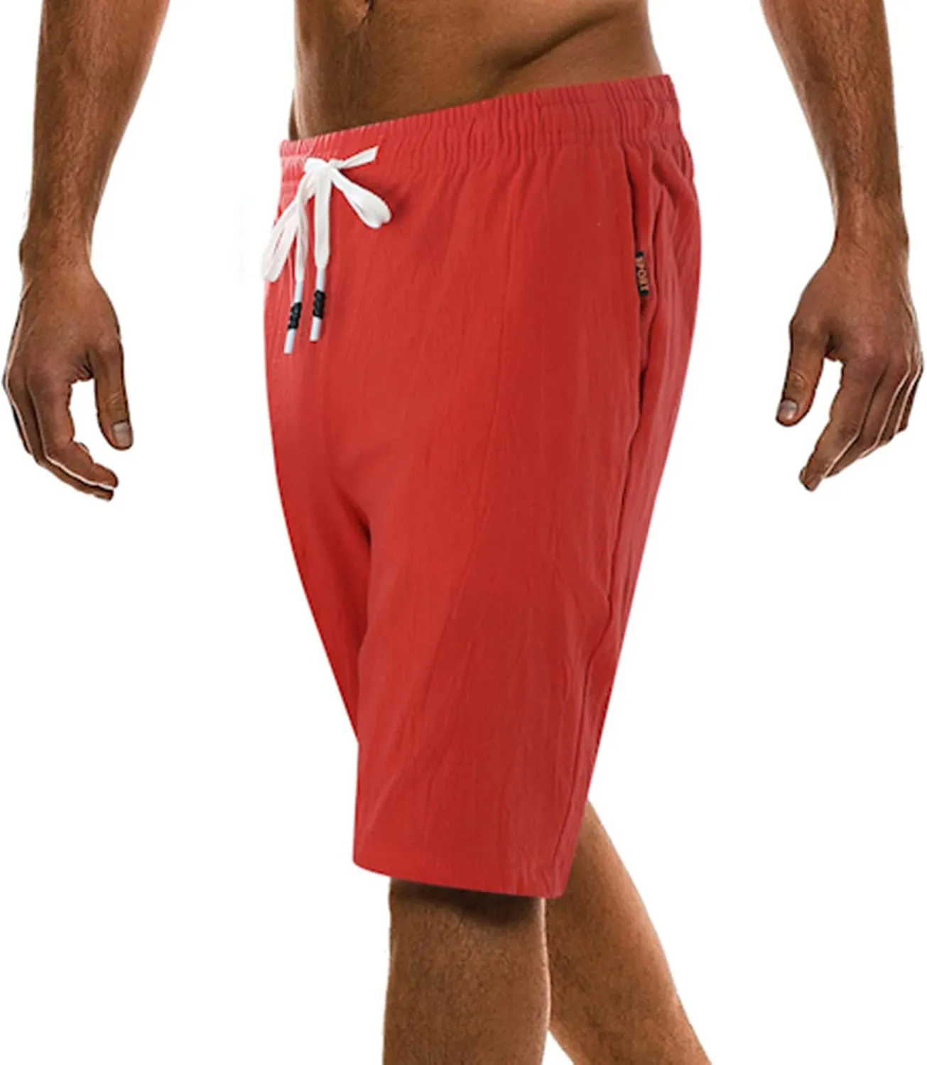 Men's Linen Shorts 11 Inch Inseam Flat Front Elastic Waist Shorts Casual Drawstring Casual Athletic Lounge Wide Leg Shorts