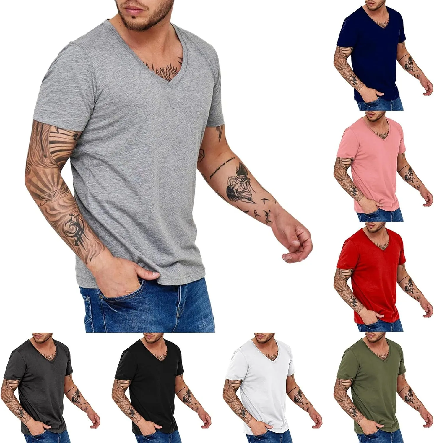 Men's Workout V Neck T Shirt Short Sleeve Breathable Stretch Athletic Training Muscle Shirt Moisture Wicking Gym Active Wear