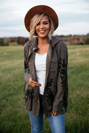 Oaklyn Embroidered Olive Green Utility Jacket