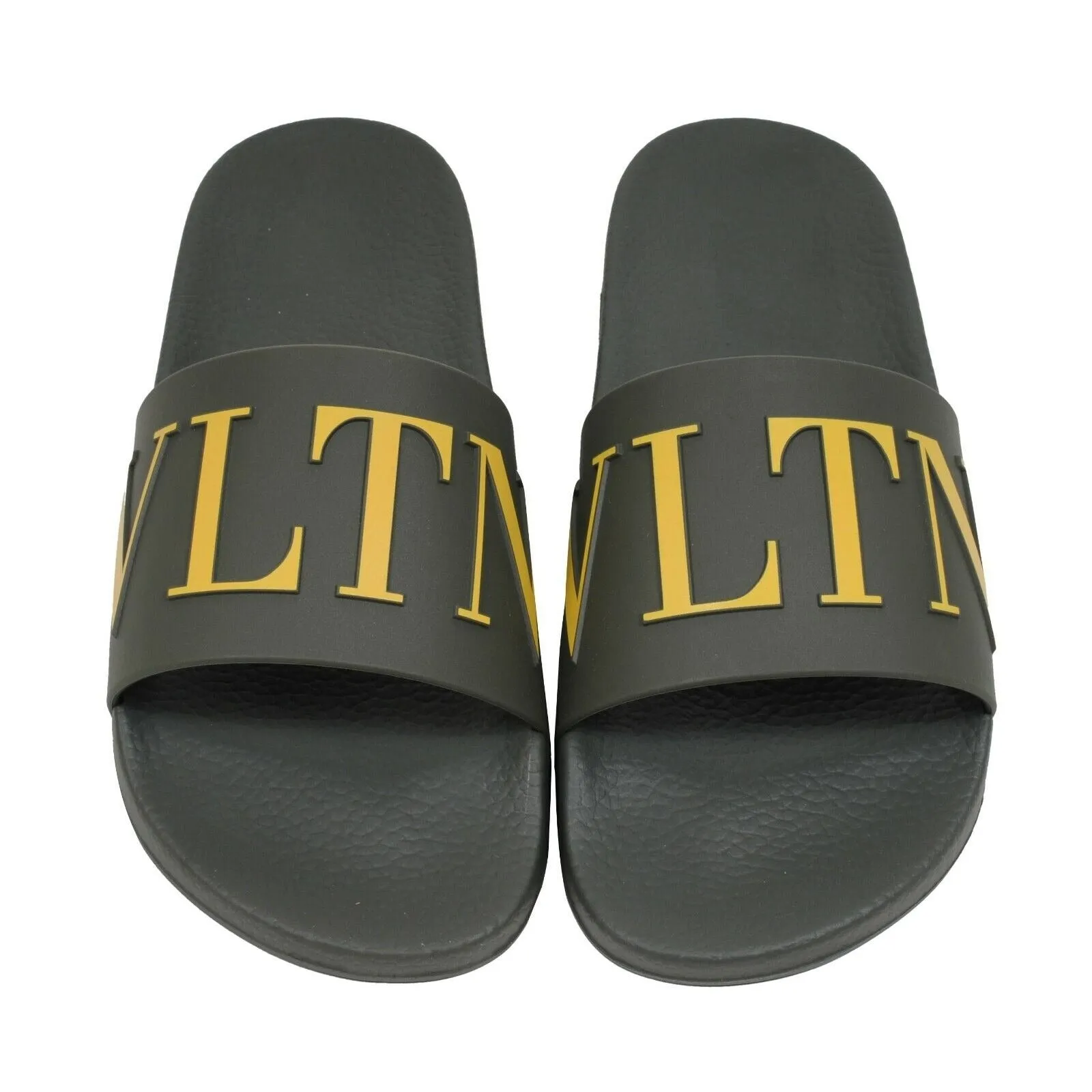 Olive Green Yellow VLTN Logo Sandals Flip Flops