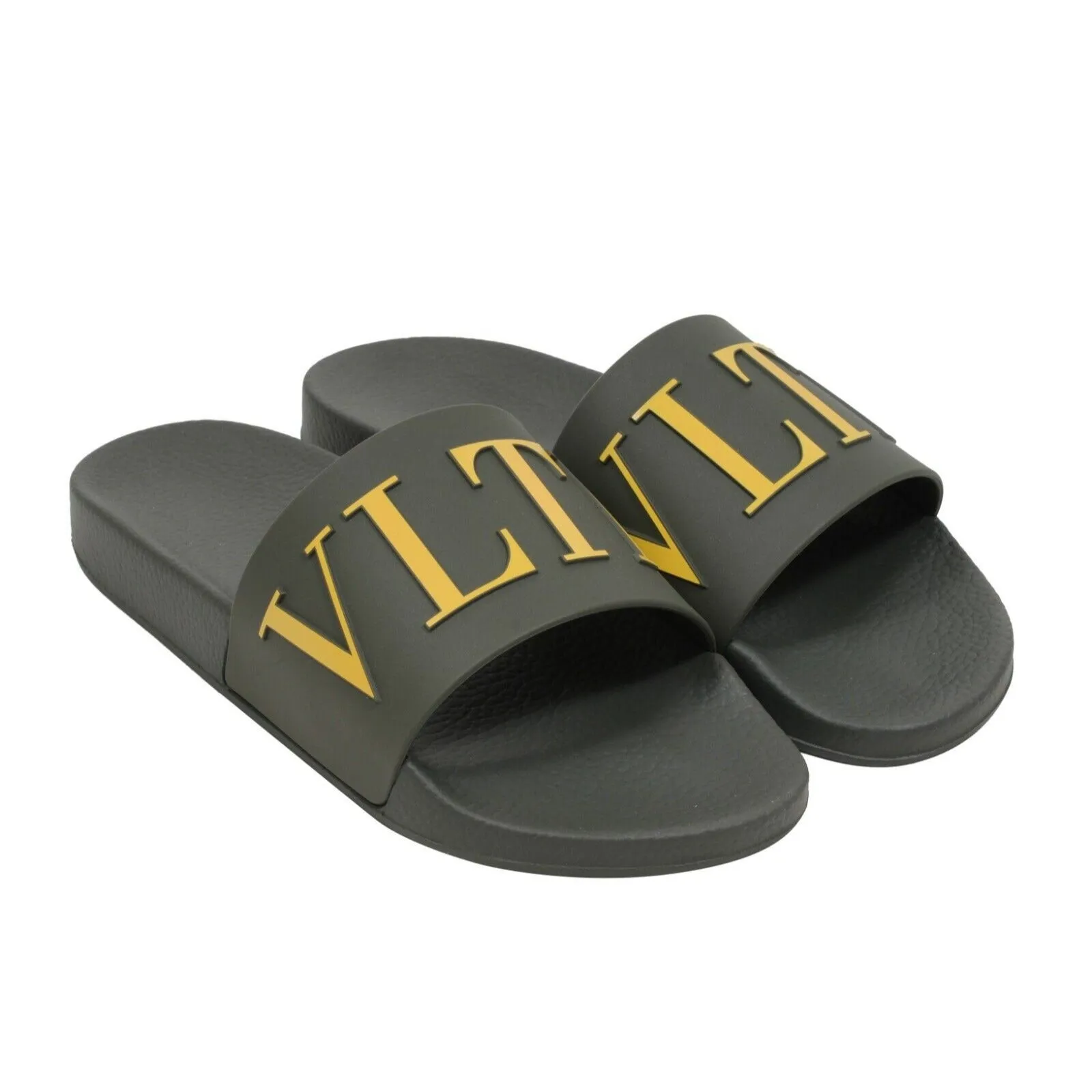 Olive Green Yellow VLTN Logo Sandals Flip Flops