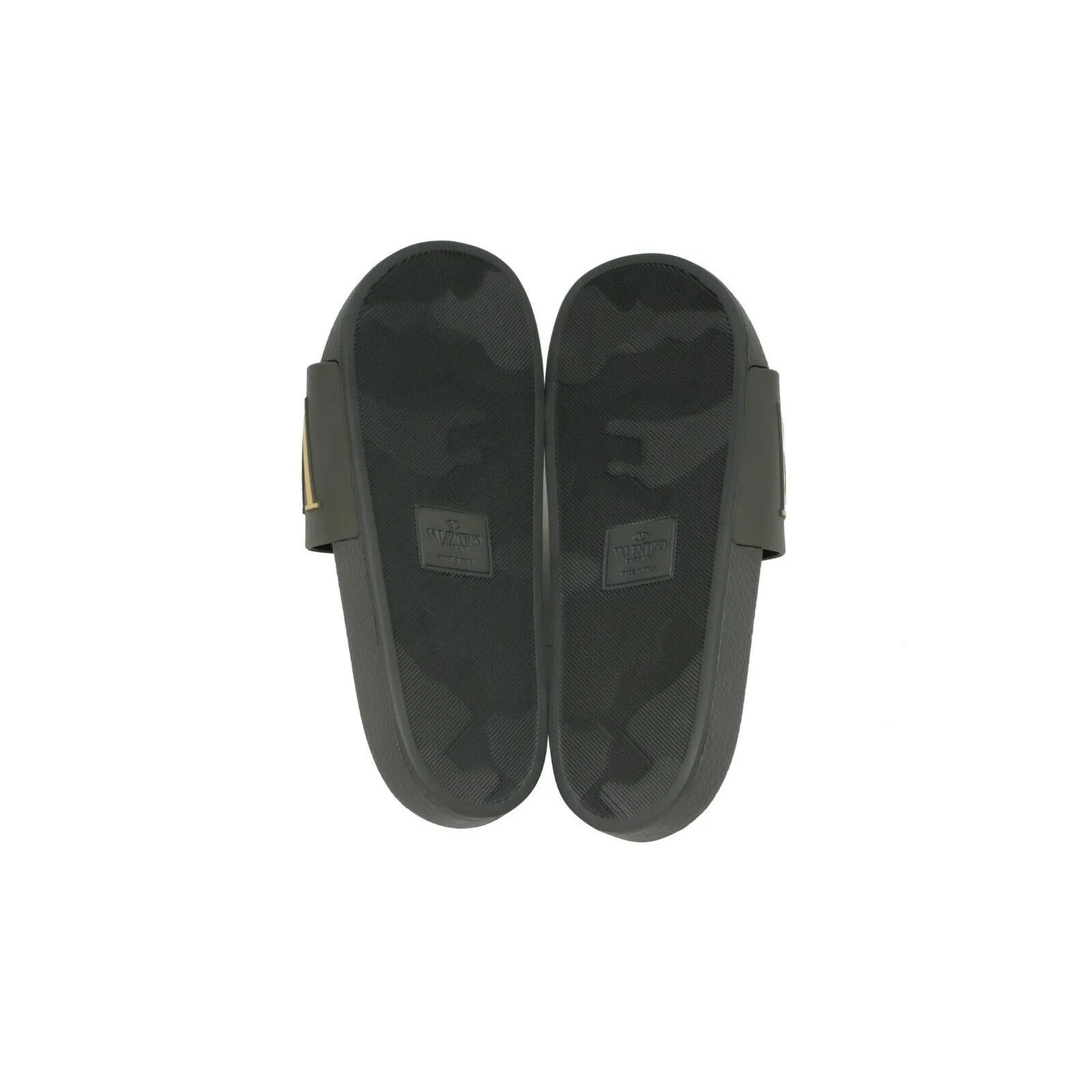 Olive Green Yellow VLTN Logo Sandals Flip Flops