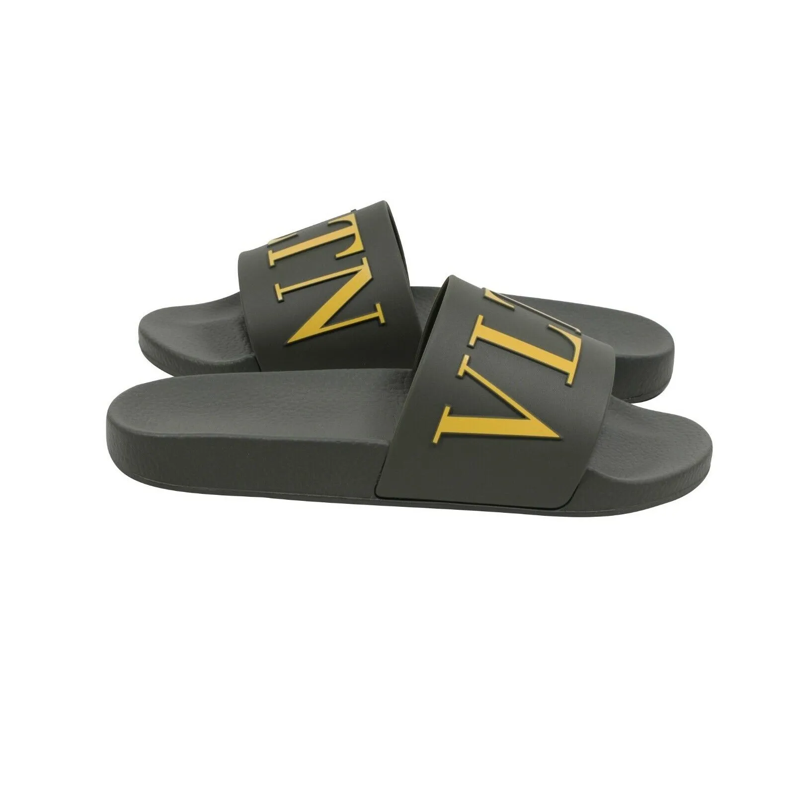 Olive Green Yellow VLTN Logo Sandals Flip Flops
