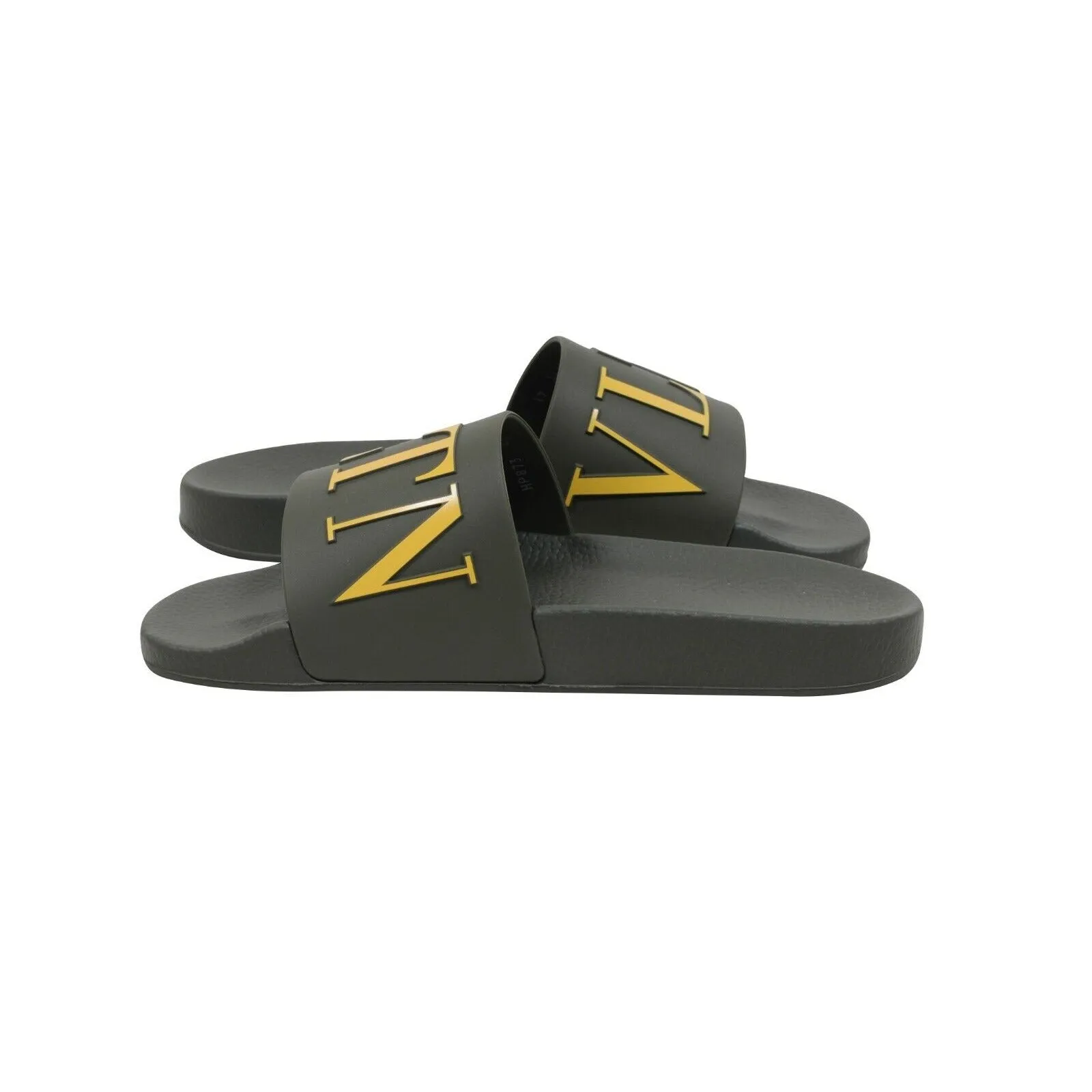 Olive Green Yellow VLTN Logo Sandals Flip Flops