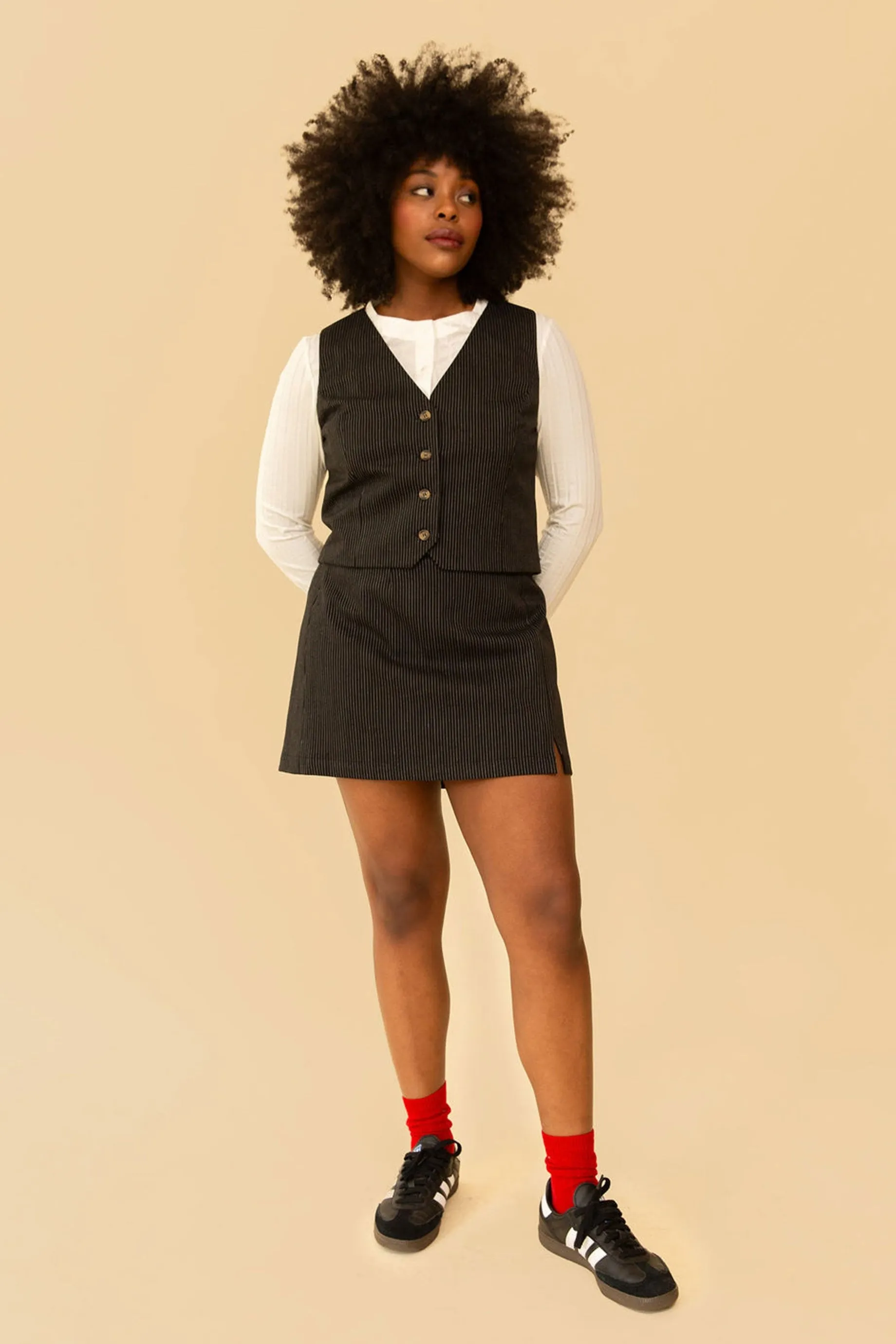 Parker Skirt in Black Pinstripe
