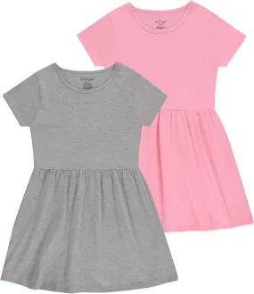 Pink Angel Girls' 2-Pack Short Sleeve Cotton Dresses - Superior Comfort, Breathable, Durable, and Easy Maintenance
