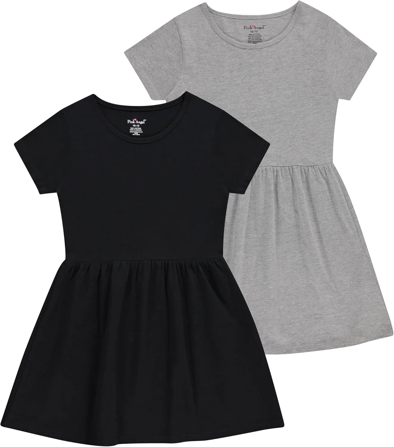 Pink Angel Girls' 2-Pack Short Sleeve Cotton Dresses - Superior Comfort, Breathable, Durable, and Easy Maintenance
