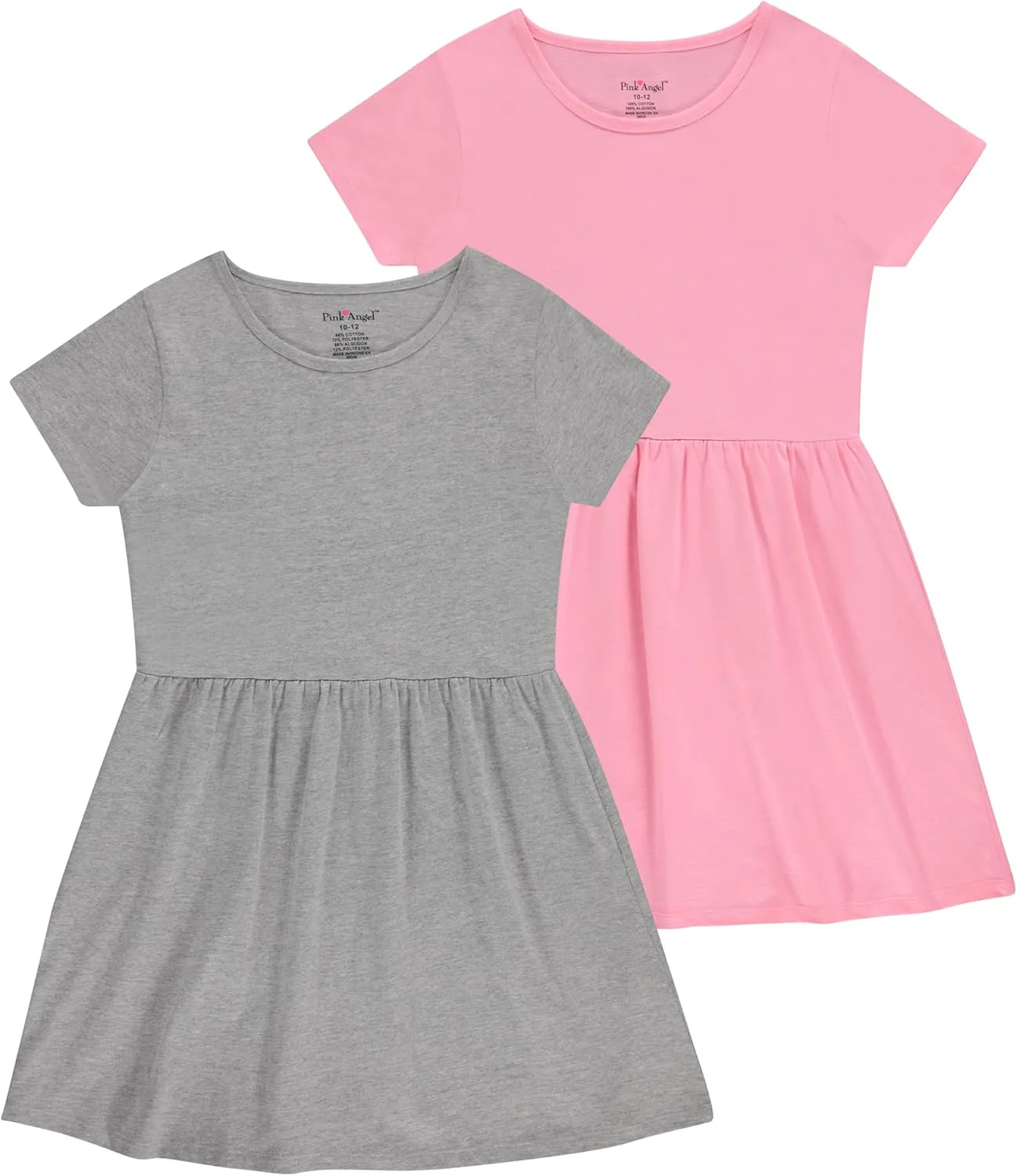Pink Angel Girls' 2-Pack Short Sleeve Cotton Dresses - Superior Comfort, Breathable, Durable, and Easy Maintenance