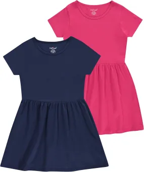 Pink Angel Girls' 2-Pack Short Sleeve Cotton Dresses - Superior Comfort, Breathable, Durable, and Easy Maintenance