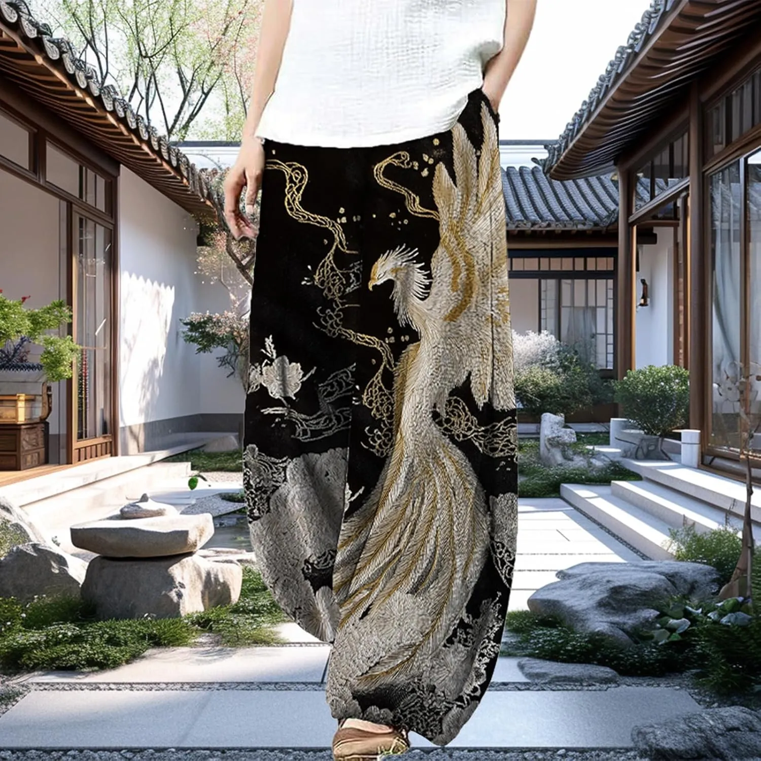 Plus Size Pants for Women Baggy Trendy Lightweight Breathable Loose Graphic Yoga Casual Pants with Pockets
