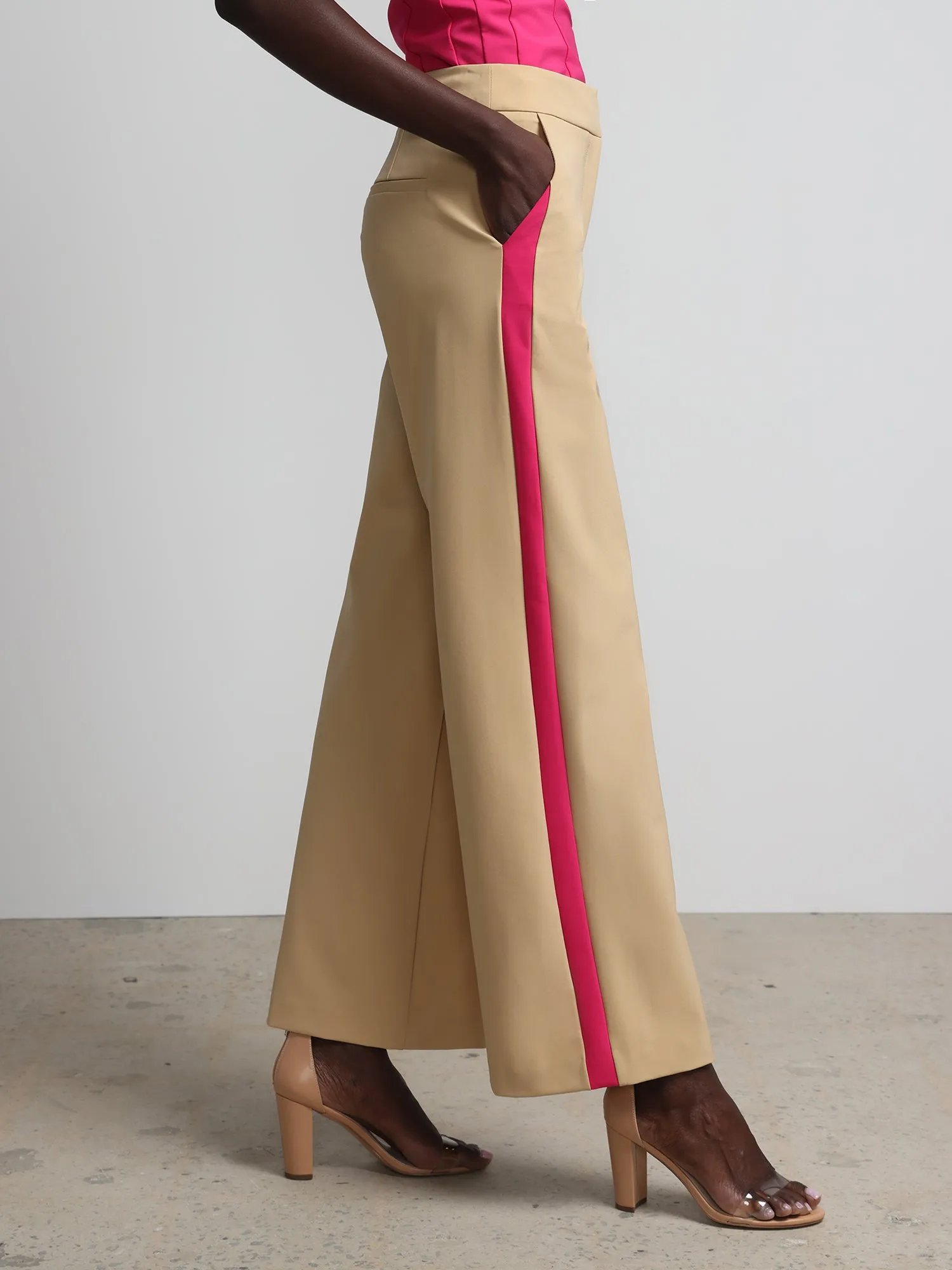 Side-Piped Wide-Leg Pant