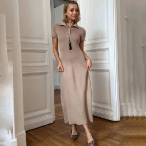 Slim Knitted Ribbed Long Maxi Fit Short Sleeve Dress Dress