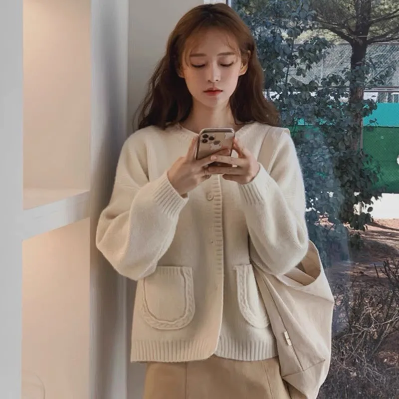 Soft Knit Round Neck Cardigan