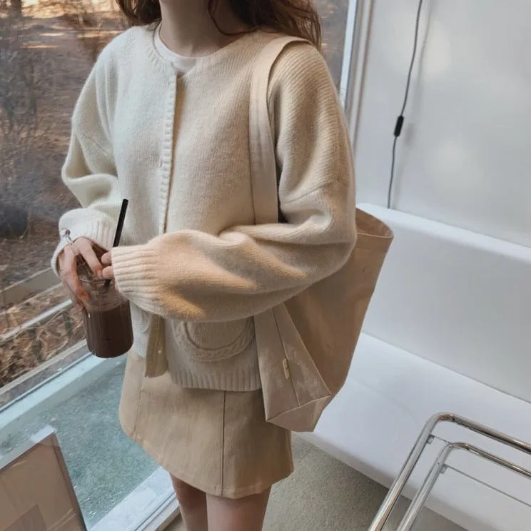 Soft Knit Round Neck Cardigan