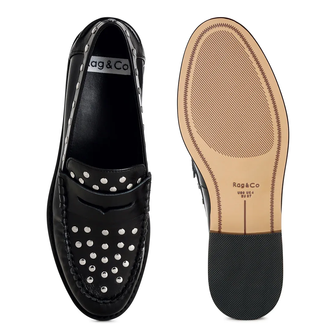 Studs Embellished Leather Loafers