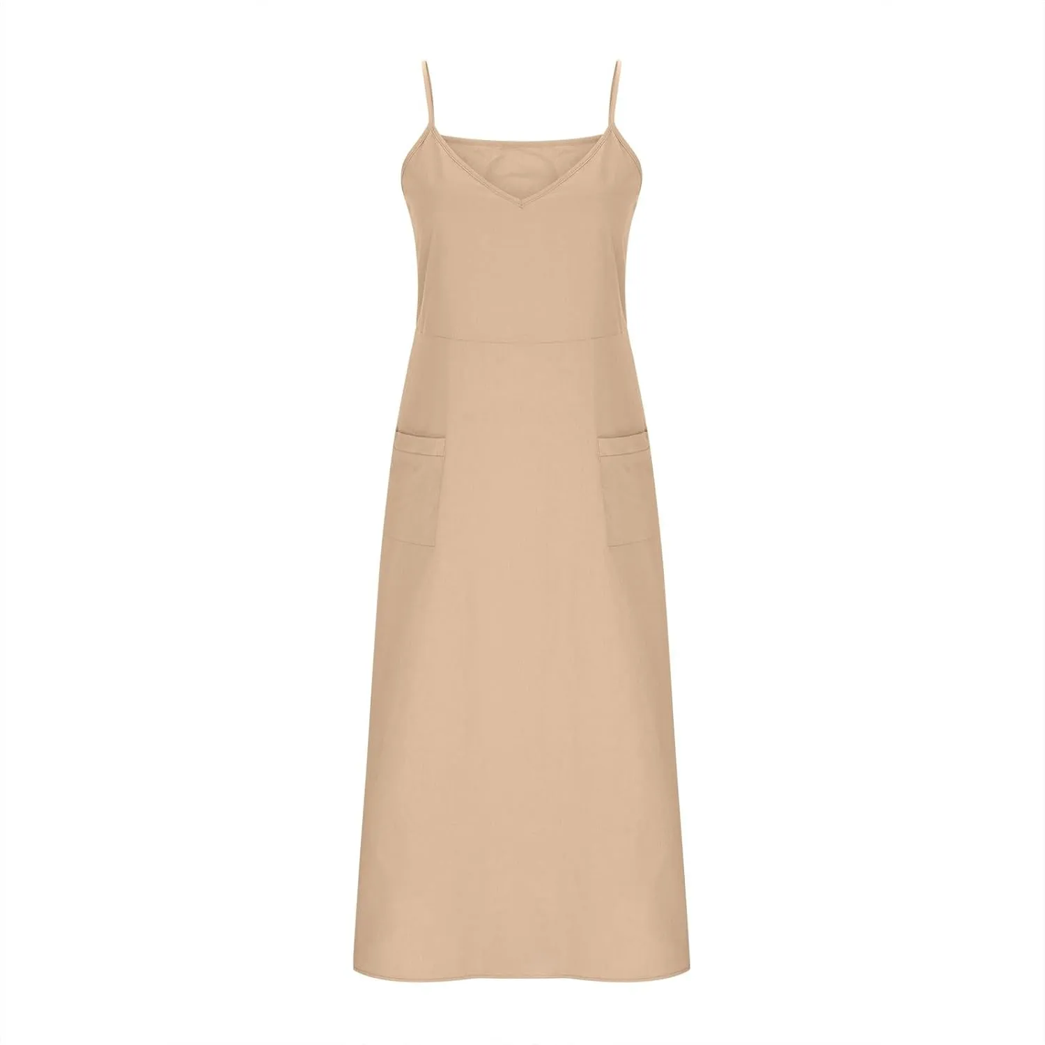 Summer Dresses for Women 2025 Spaghetti Strap V Neck Linen Dress Boho Maxi Dress Loose Casual Sundress with Pockets