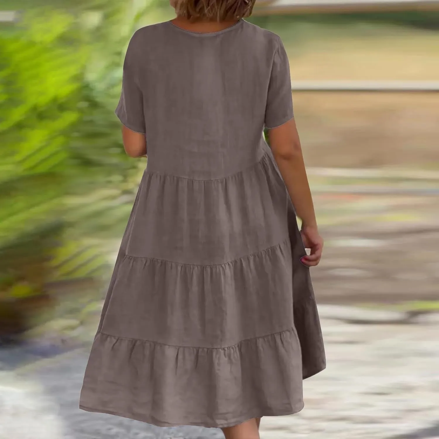 Summer Dresses for Women 2025 V-Neck Short Sleeve Flowy Solid Pleated Midi Dress Casual Party Sundress