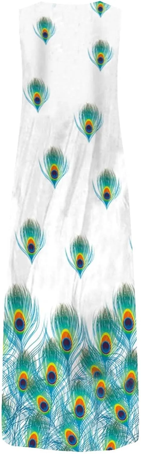 Summer Dresses for Women 2025,Women's Elegant Summer Casual Sleeveless Print Dresses V Neck Maxi Loose Beach Dress