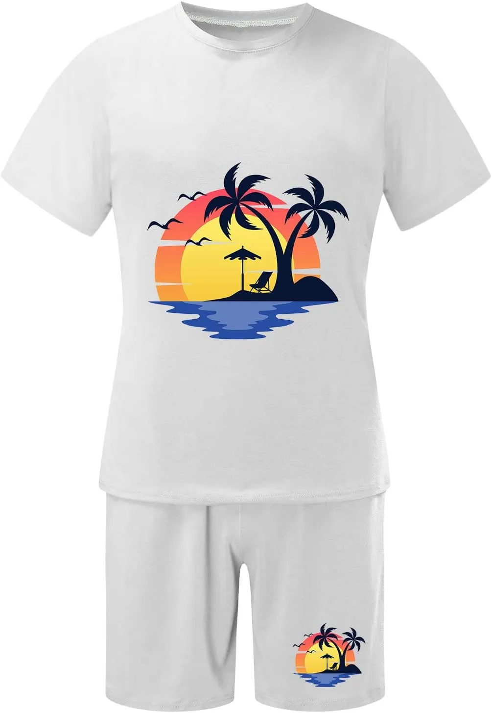 Summer Outfits for Mens Lightweight Relaxed Fit Short Sleeve Shirt and Drawstring Shorts Breathable Sport Set
