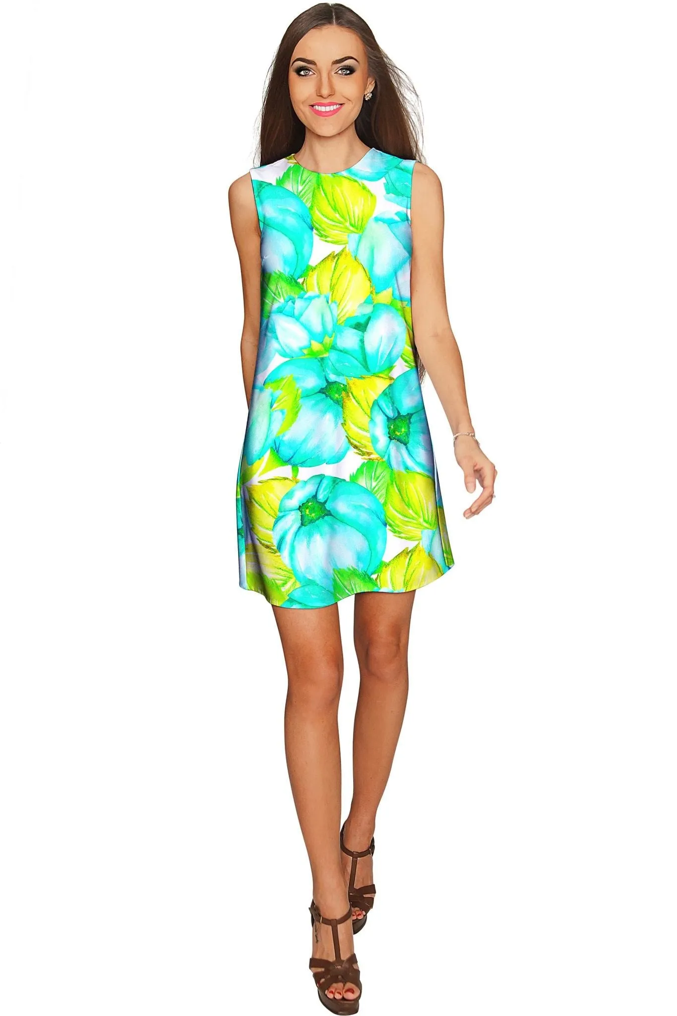 Sunny Day Adele Green Floral Shift Mini Sundress - Women