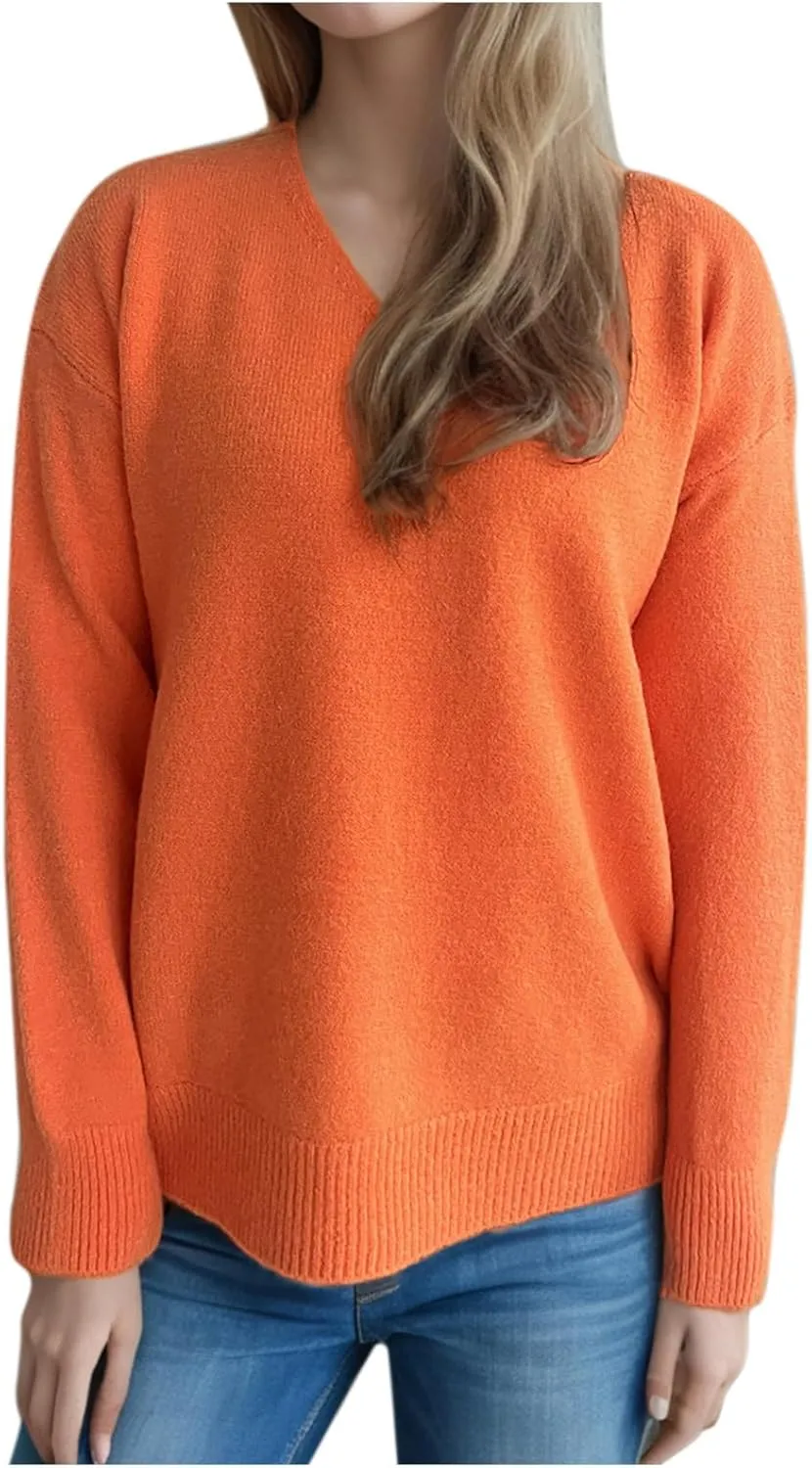 Sweaters for Women Trendy Crewneck Ribbed Knit Sweater Loose Fit Casual Solid Long Sleeve Pullover Trendy Tops