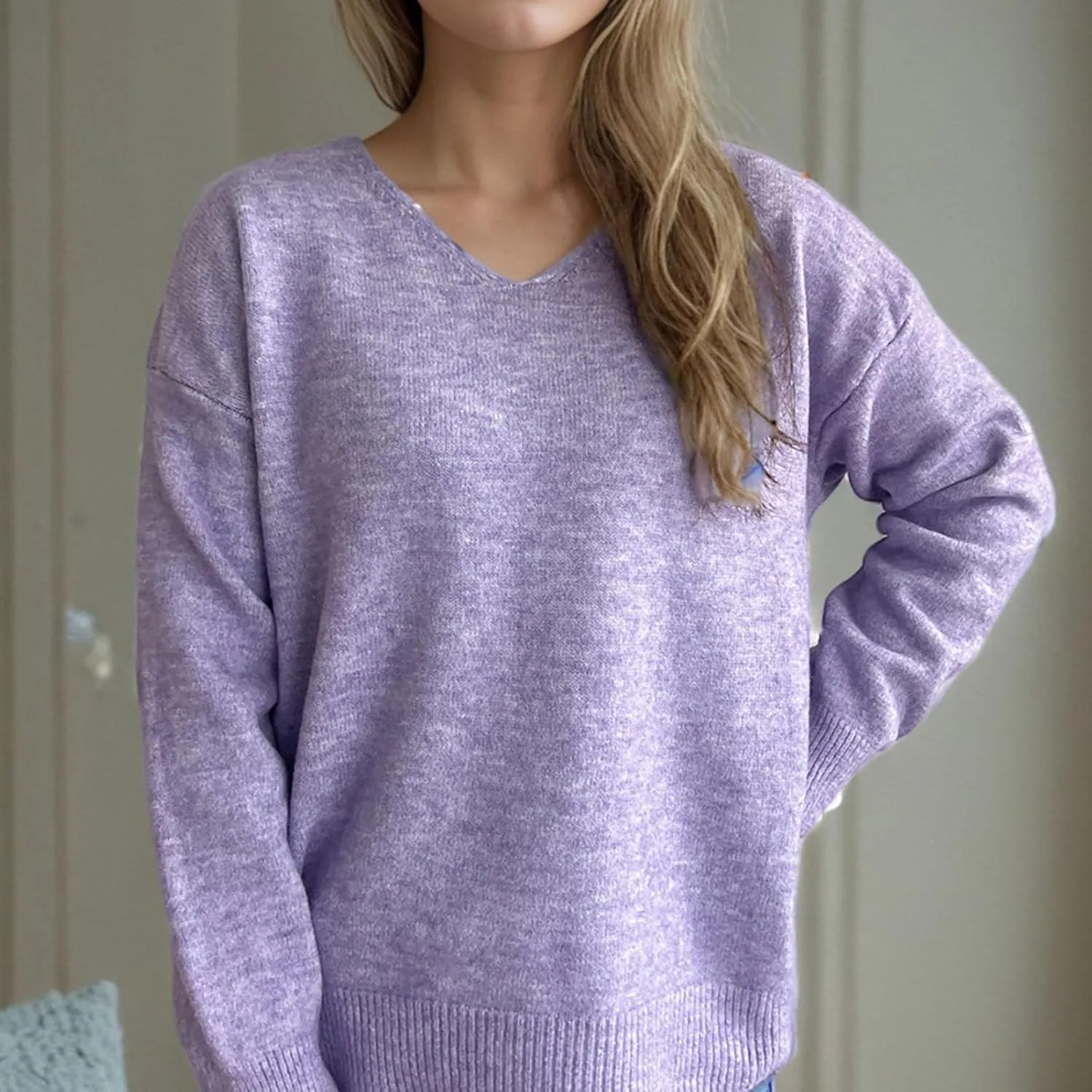 Sweaters for Women Trendy Crewneck Ribbed Knit Sweater Loose Fit Casual Solid Long Sleeve Pullover Trendy Tops