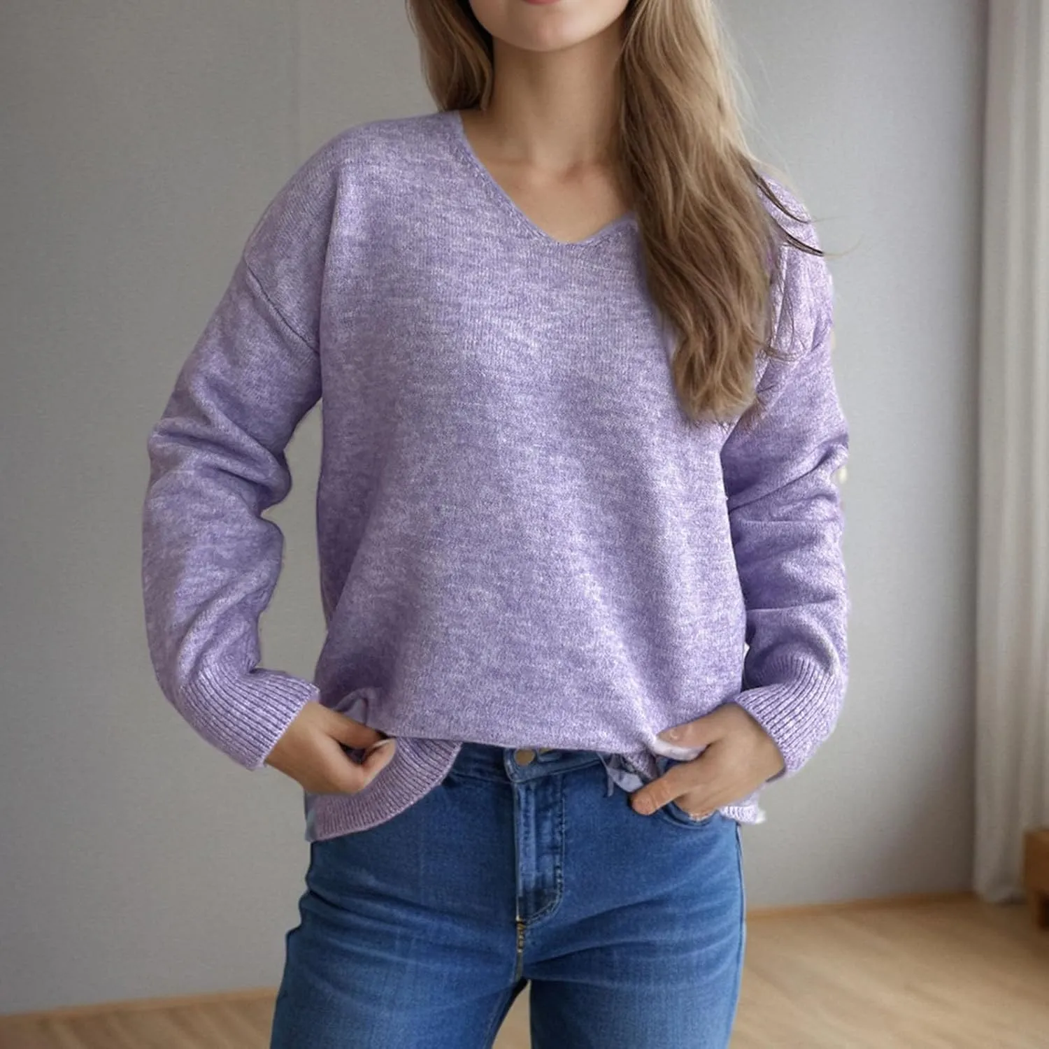 Sweaters for Women Trendy Crewneck Ribbed Knit Sweater Loose Fit Casual Solid Long Sleeve Pullover Trendy Tops