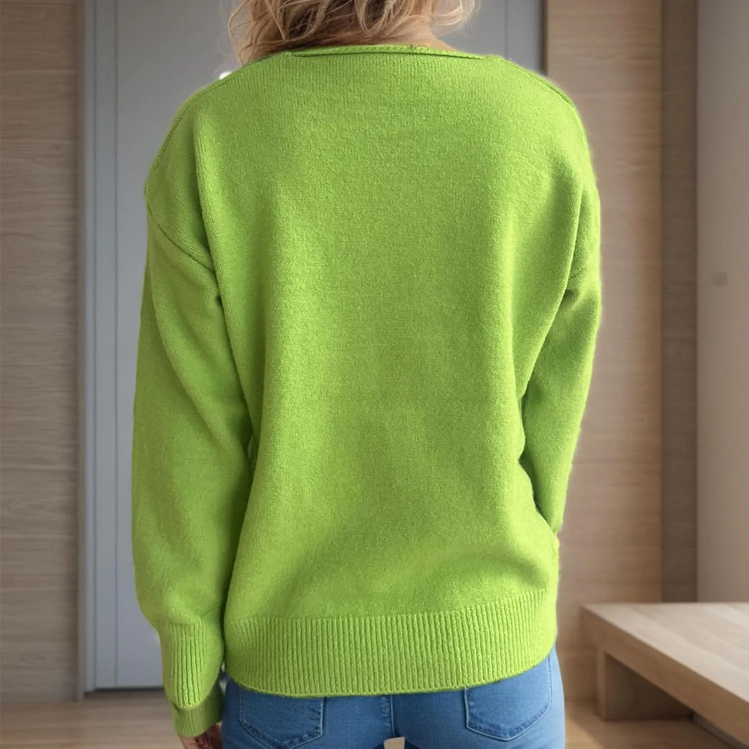 Sweaters for Women Trendy Crewneck Ribbed Knit Sweater Loose Fit Casual Solid Long Sleeve Pullover Trendy Tops