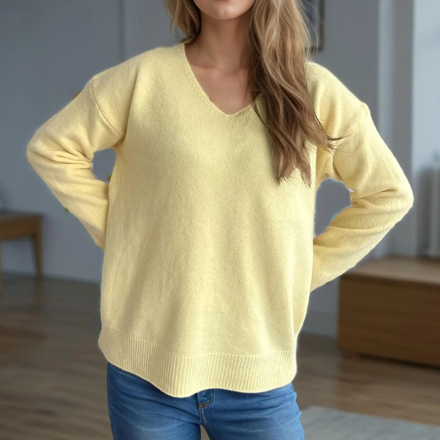 Sweaters for Women Trendy Crewneck Ribbed Knit Sweater Loose Fit Casual Solid Long Sleeve Pullover Trendy Tops