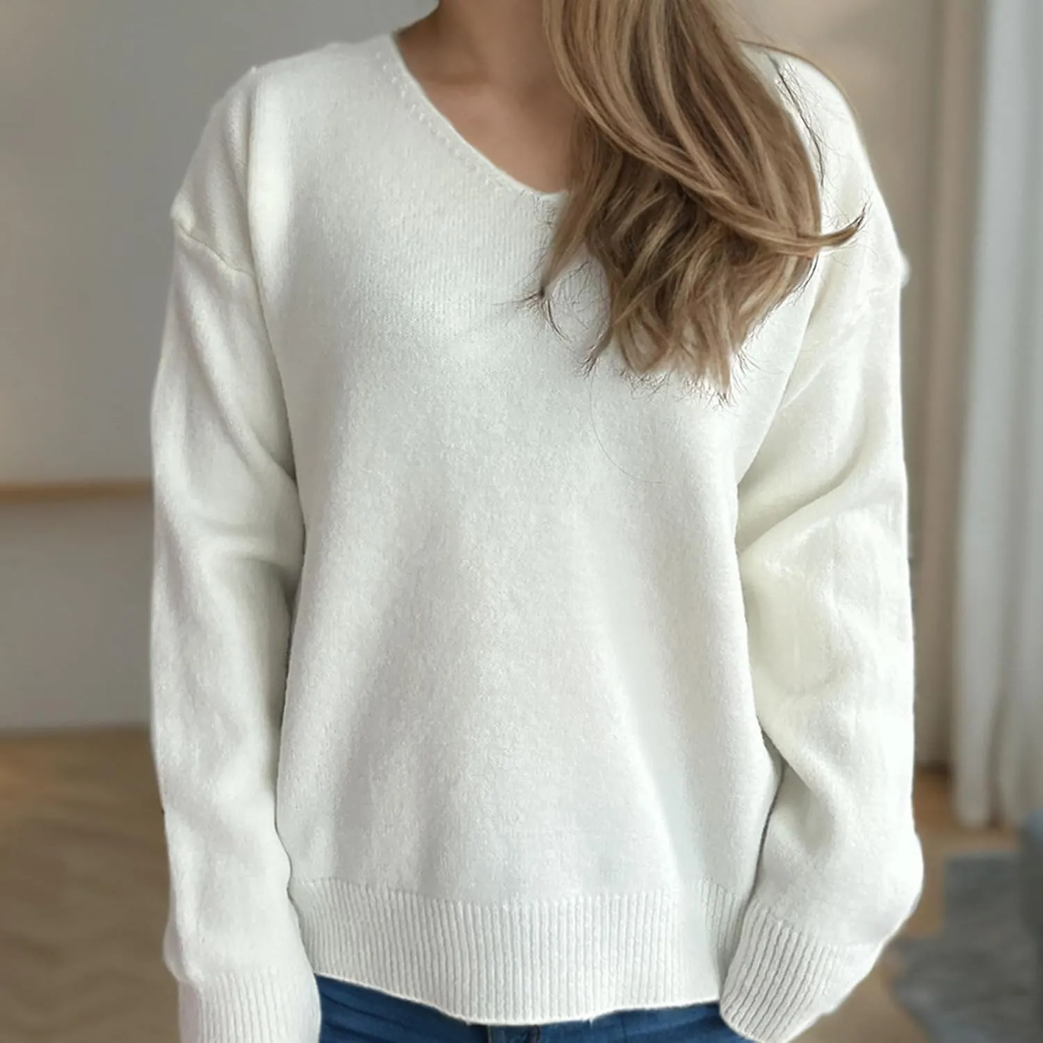 Sweaters for Women Trendy Crewneck Ribbed Knit Sweater Loose Fit Casual Solid Long Sleeve Pullover Trendy Tops