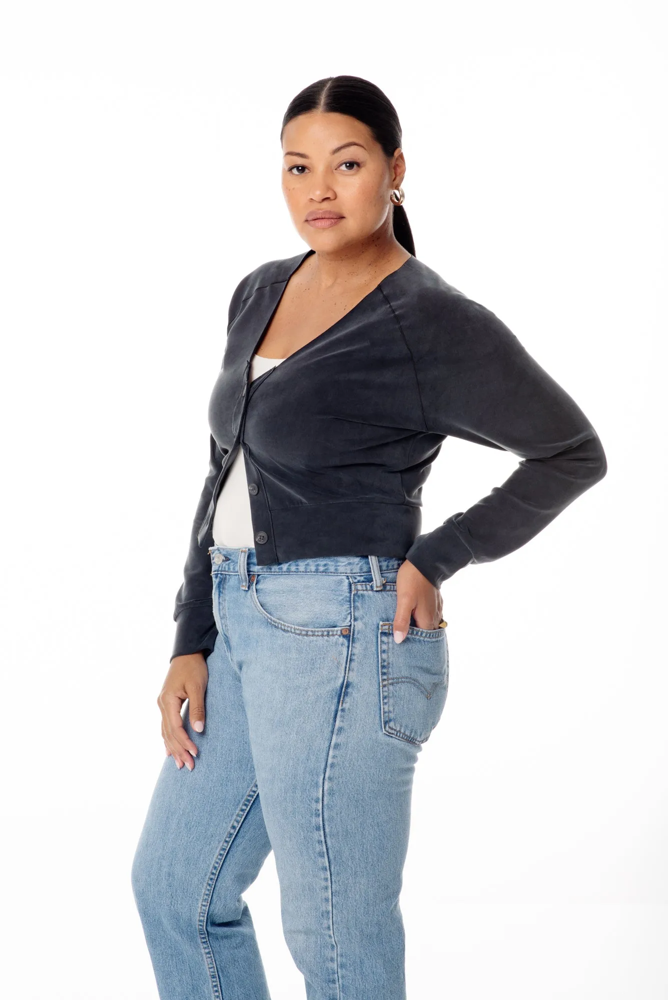 The Universal Cardigan: Crop - Magic Double Knit - Ink